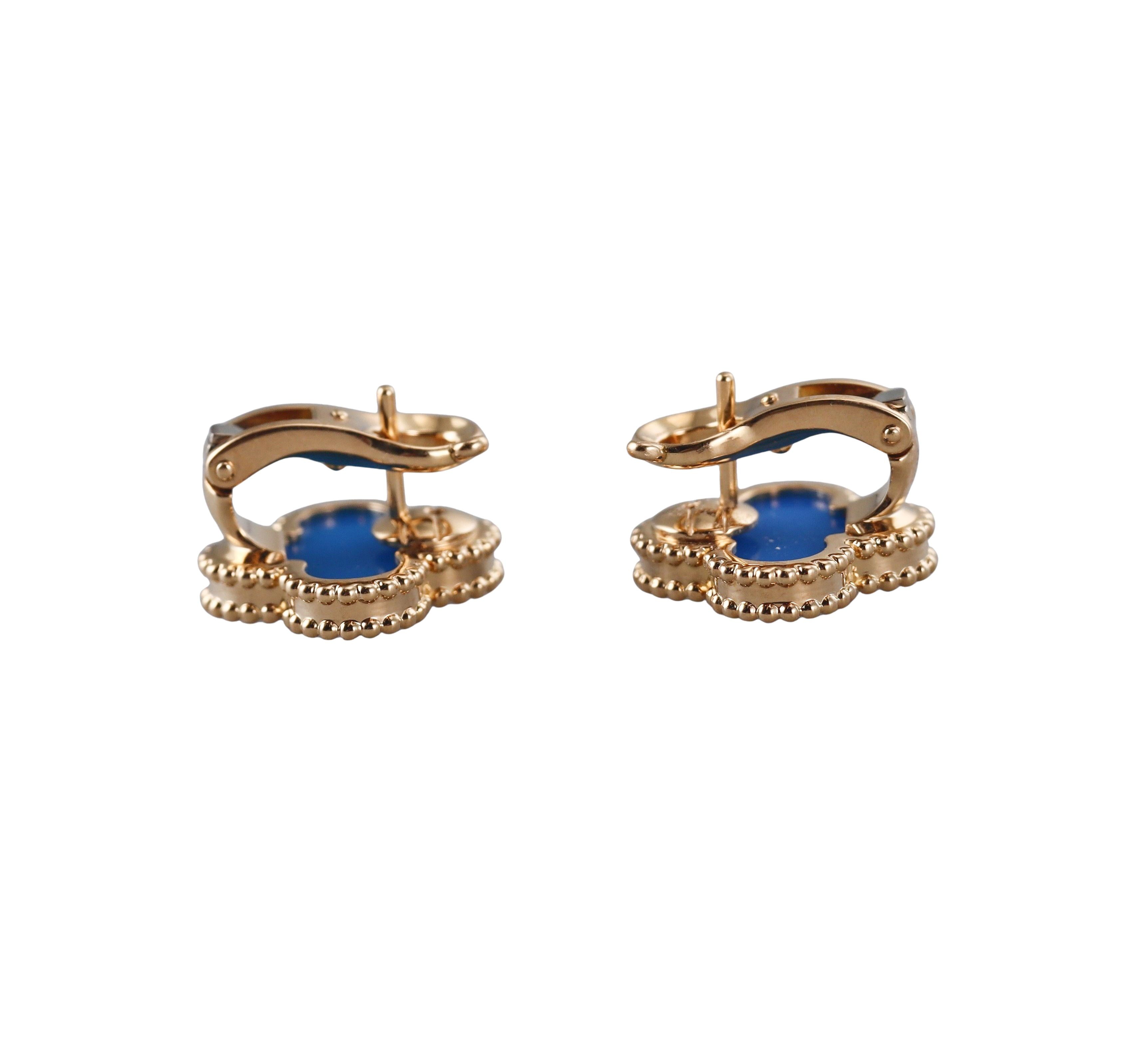 Van Cleef & Arpels Blue Agate Gold Vintage Alhambra Earrings