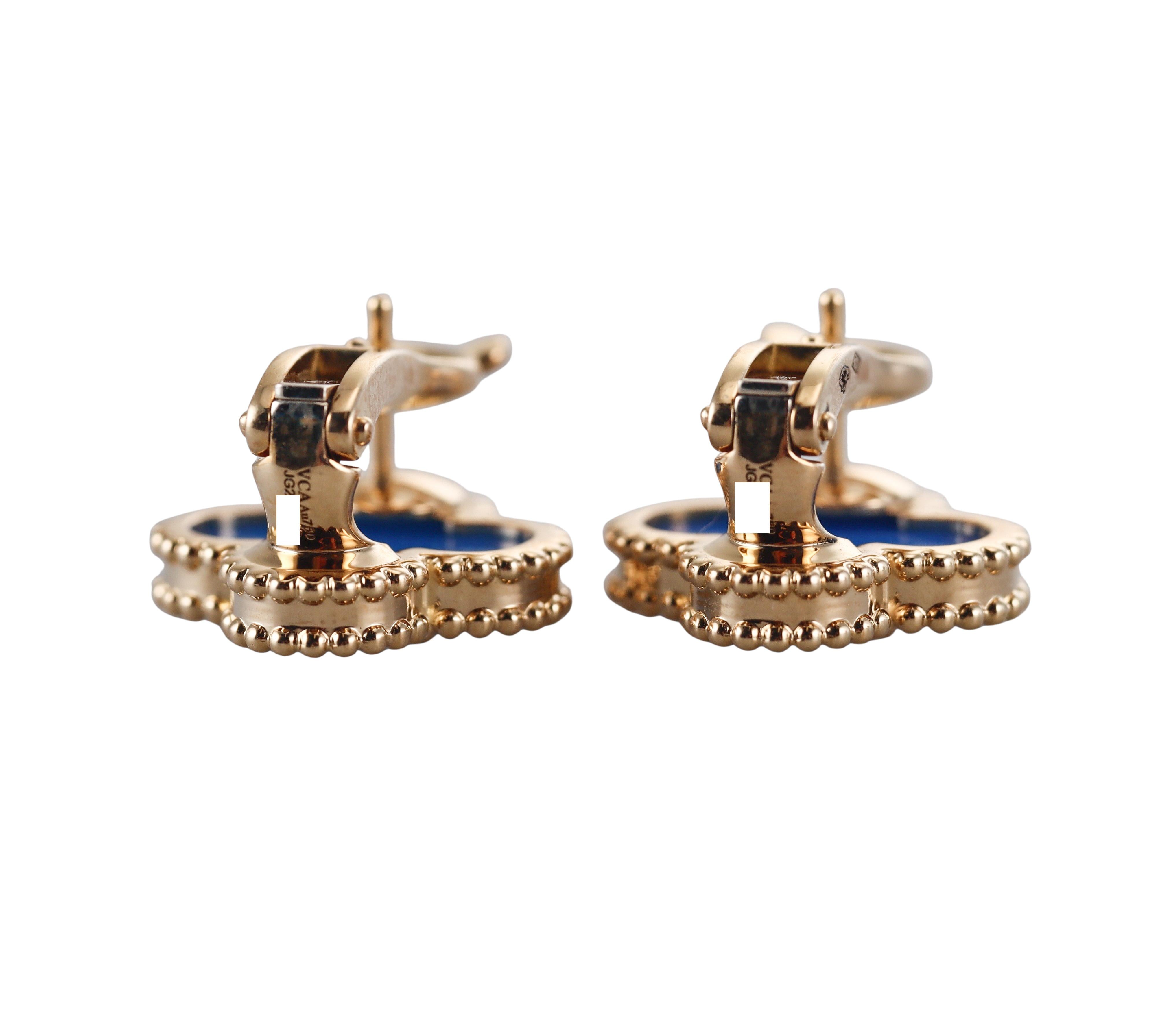 Van Cleef & Arpels Blue Agate Gold Vintage Alhambra Earrings