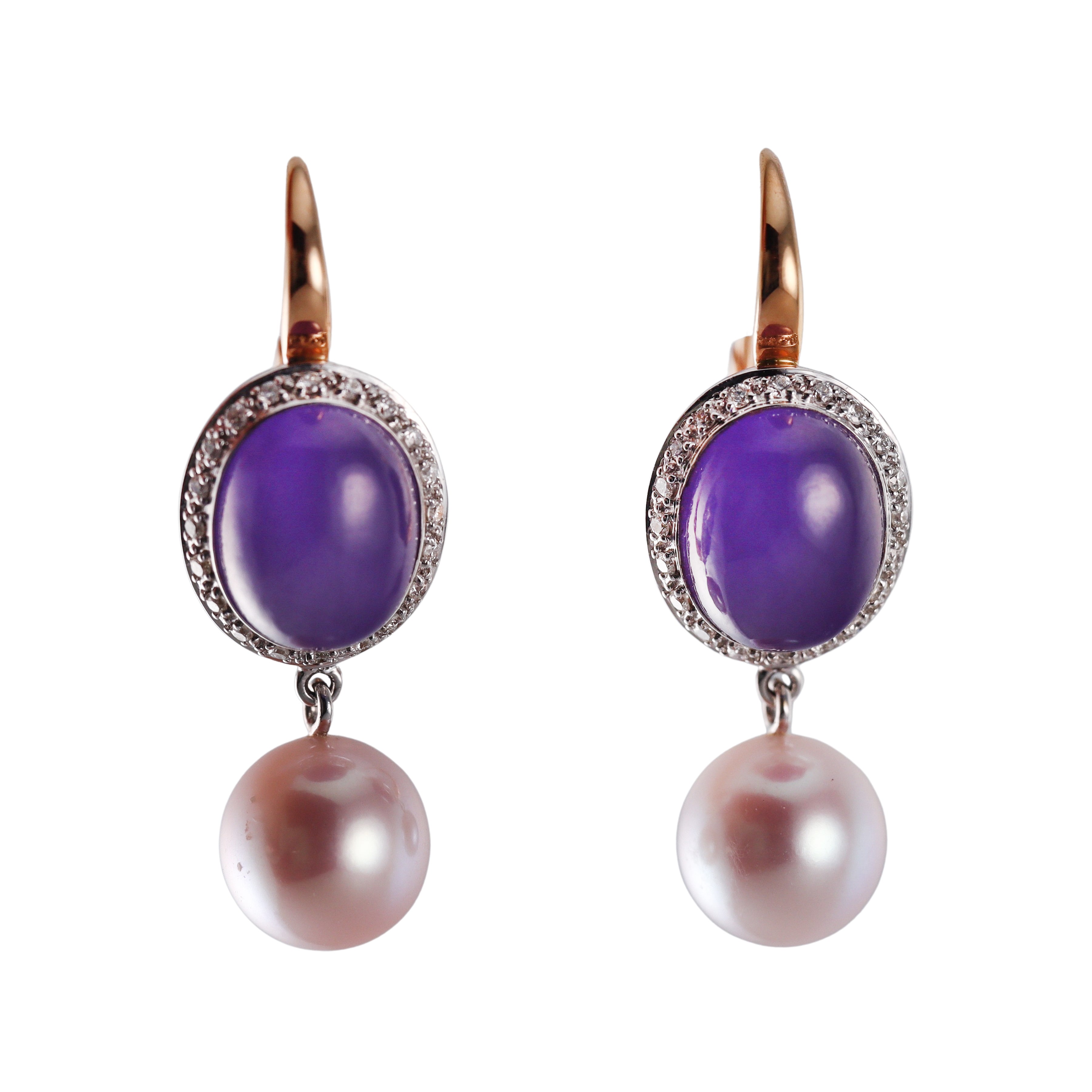 Mimi Milano Leela Lavender Jade Diamond Pearl 18k Gold Earrings