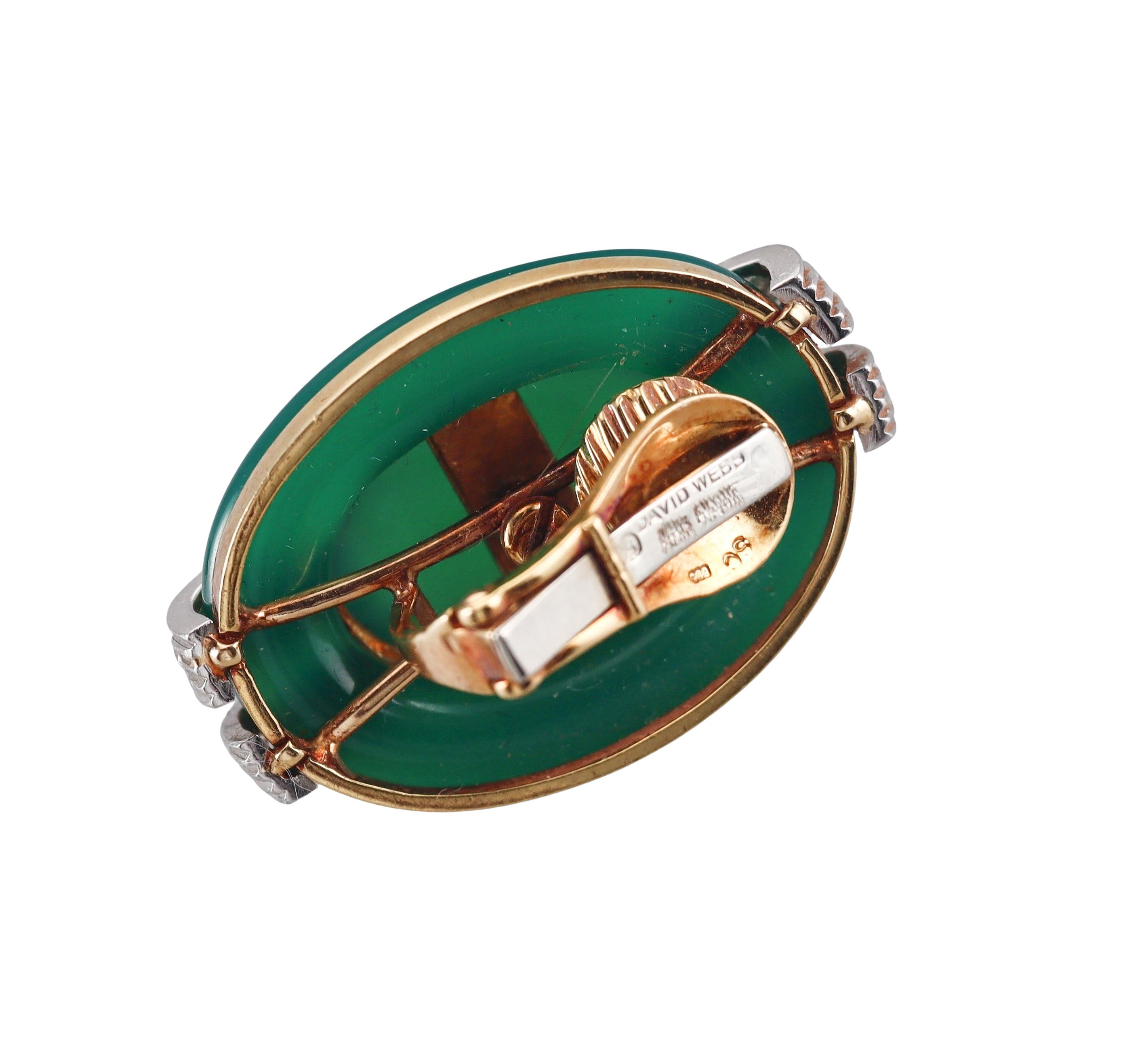 David Webb Chrysoprase Diamond Gold Platinum Earrings