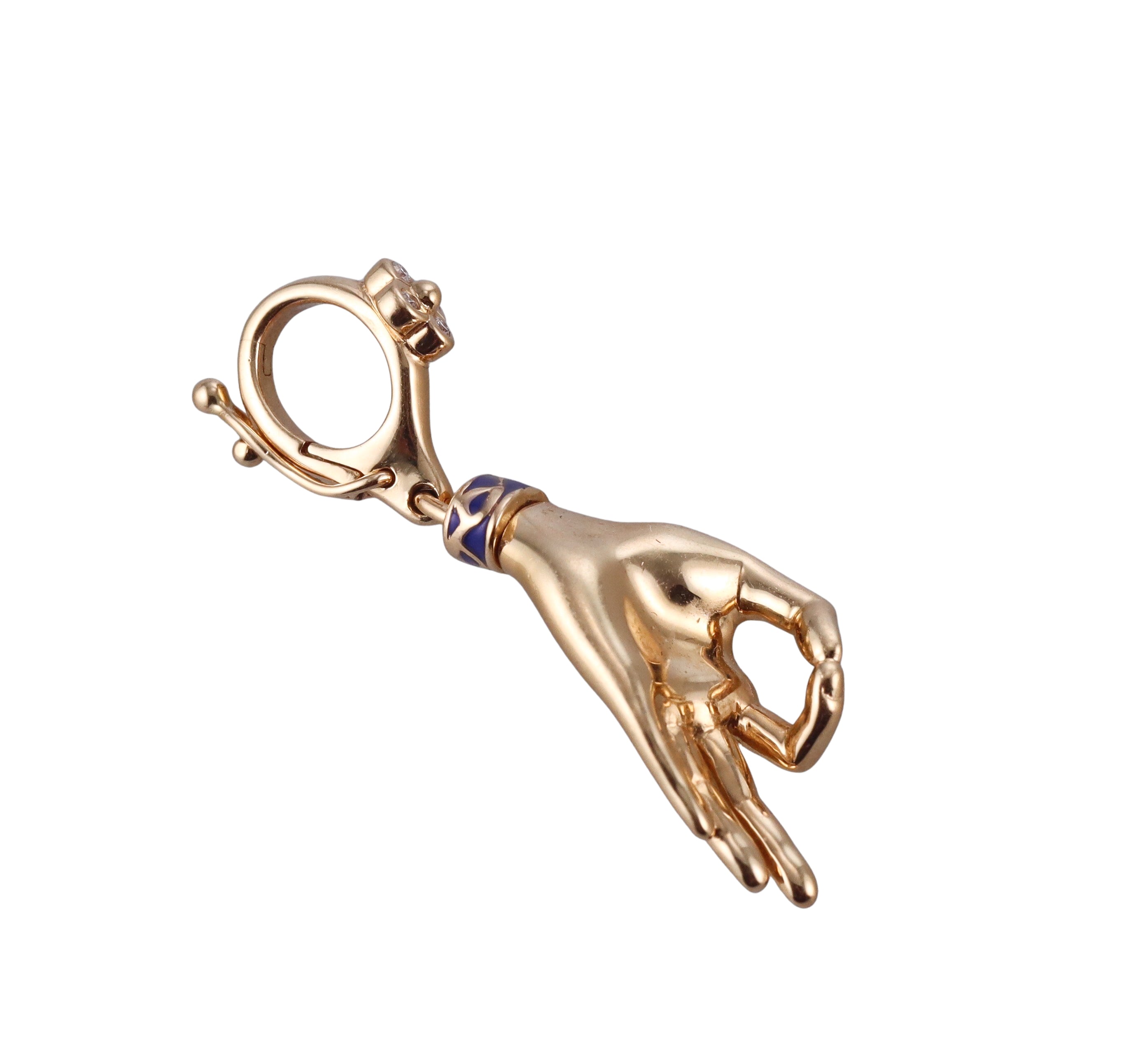 Orly Marcel Gold Diamond Enamel Gyan Mudra Hand Gesture Pendant