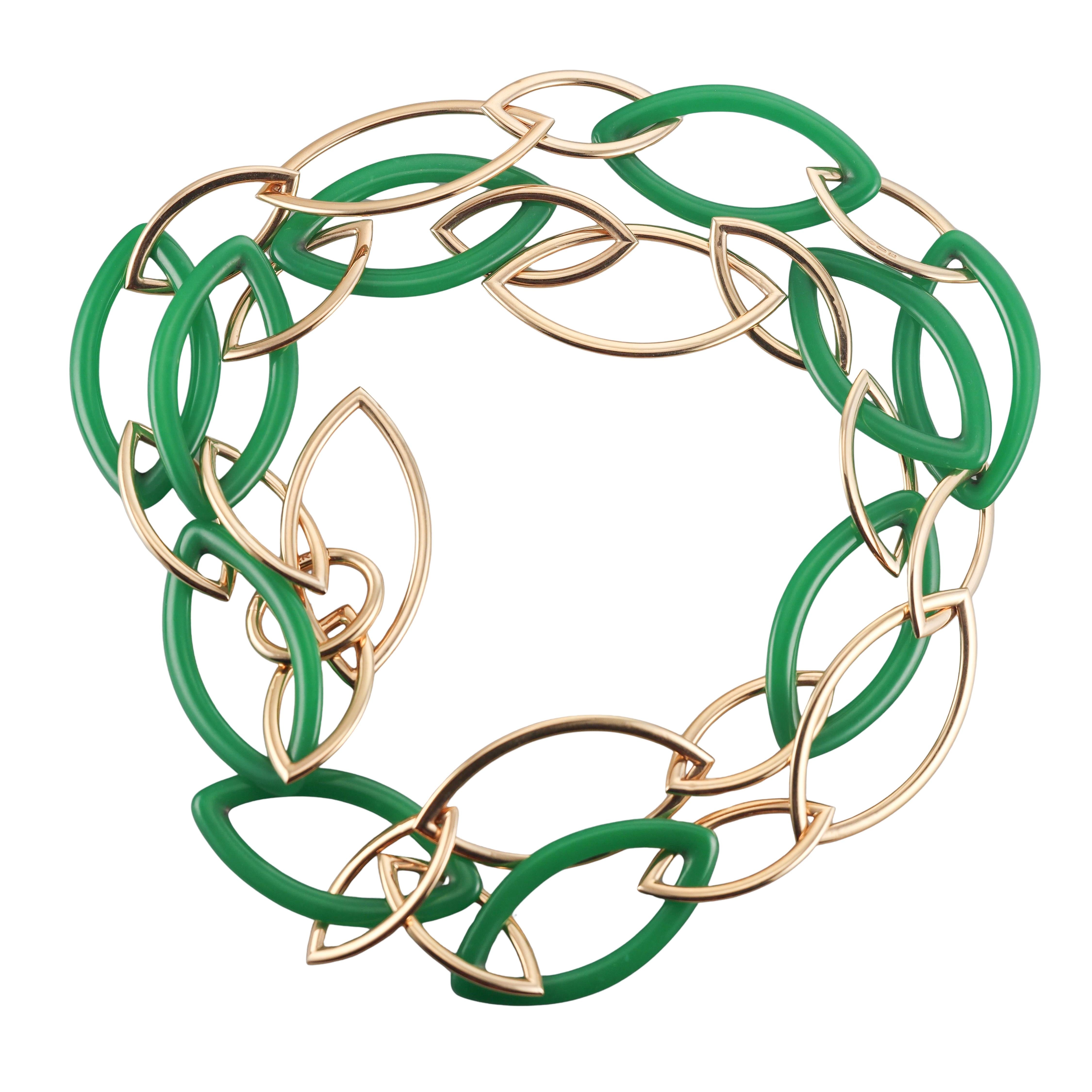 Vhernier Pop Chain Rose Gold Chrysoprase Link Necklace
