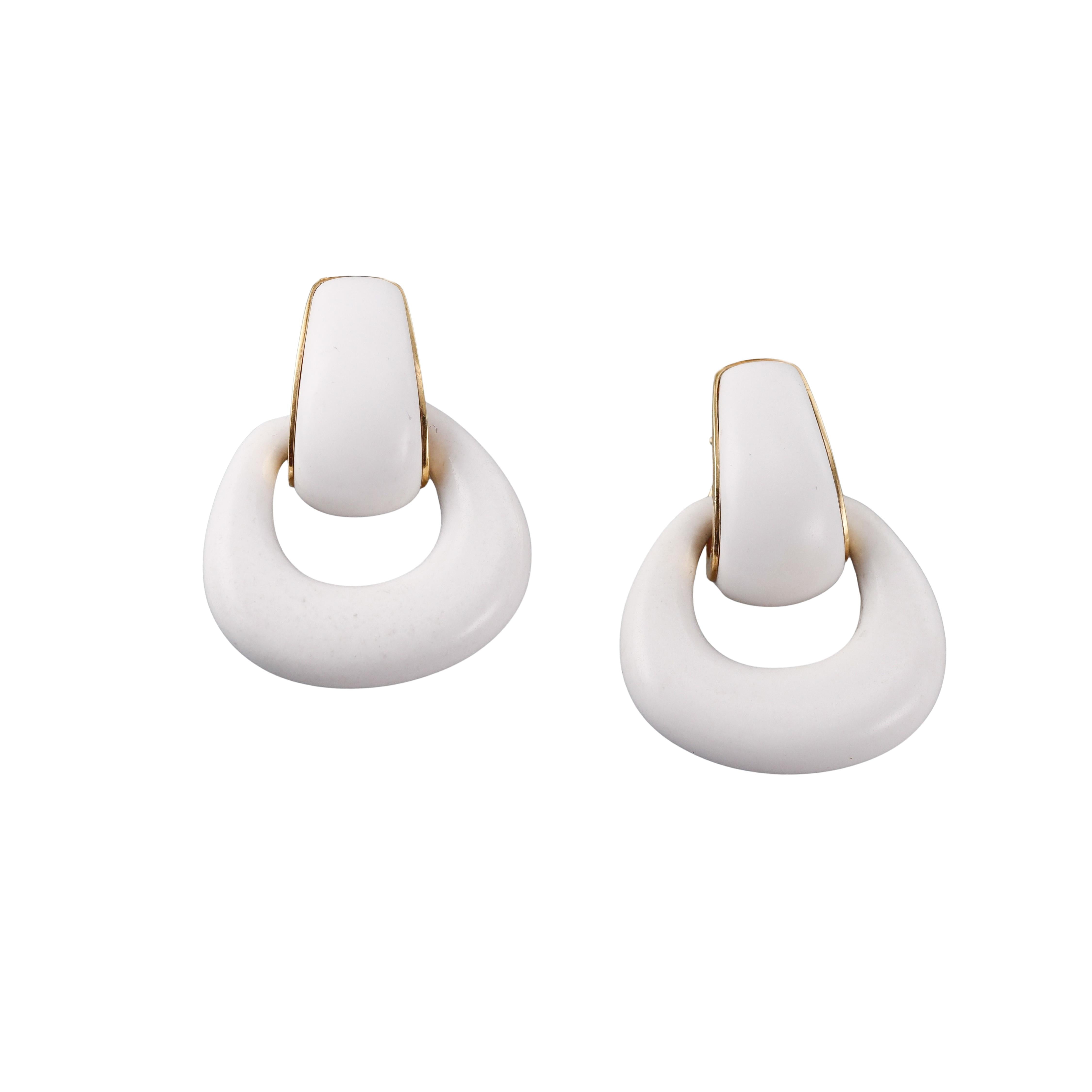 Seaman Schepps Gold White Agate Madison Doorknocker Hoop Earrings