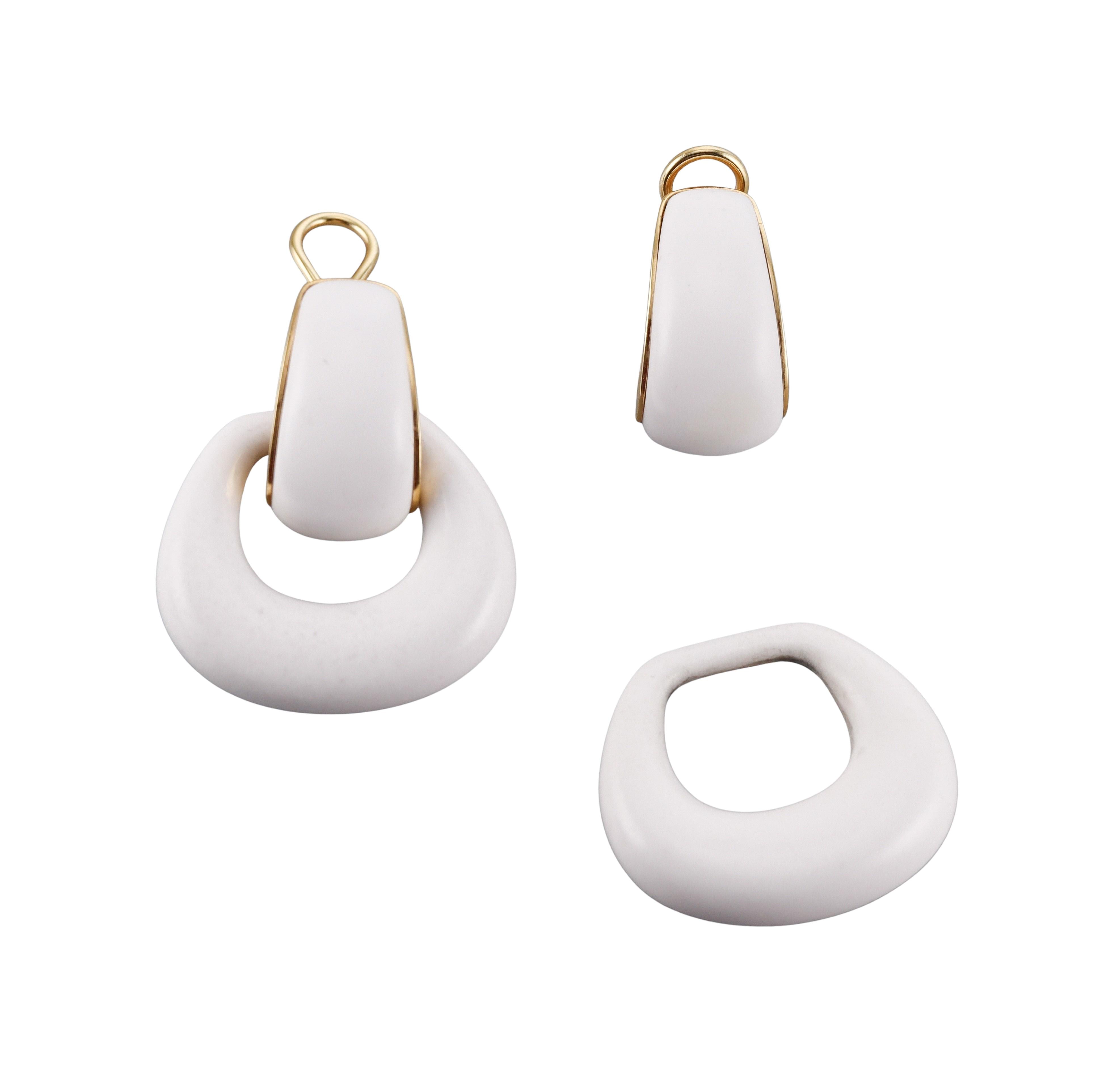 Seaman Schepps Gold White Agate Madison Doorknocker Hoop Earrings