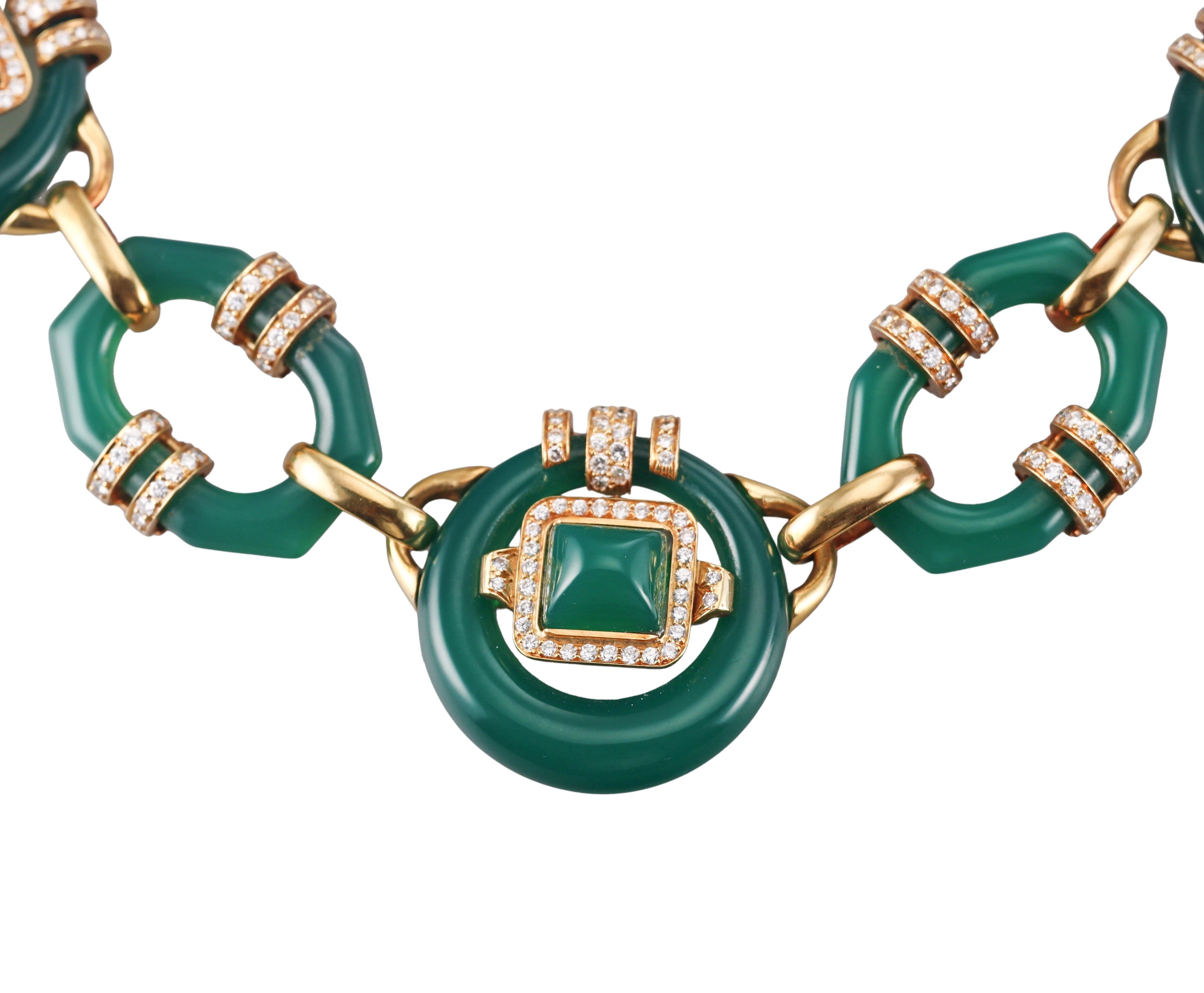 David Webb Chrysoprase Diamond Gold Necklace
