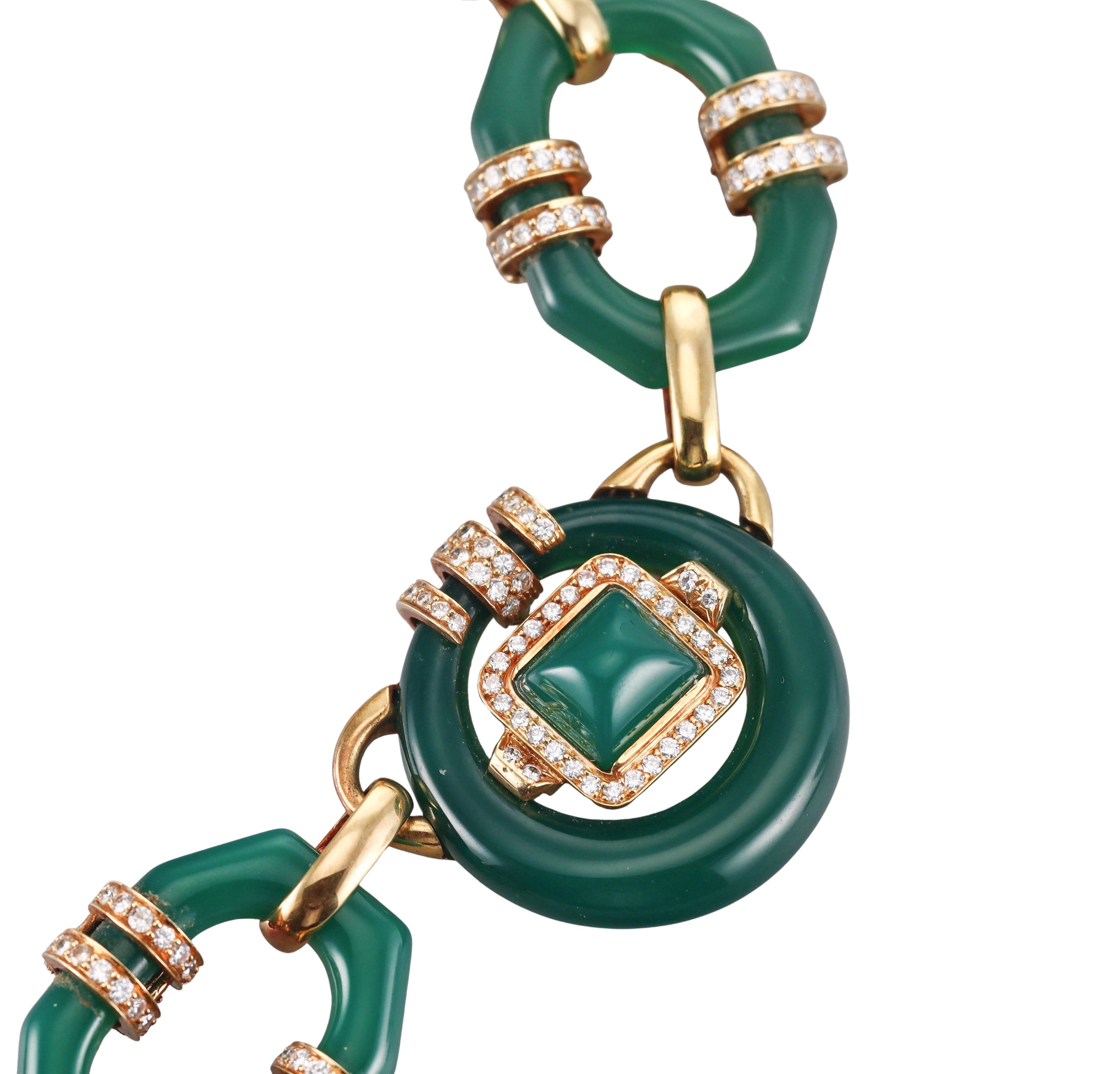 David Webb Chrysoprase Diamond Gold Necklace