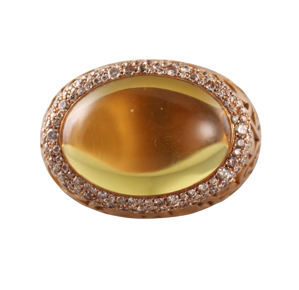 Pomellato Arabesque Rose Gold Citrine Diamond Dome Ring