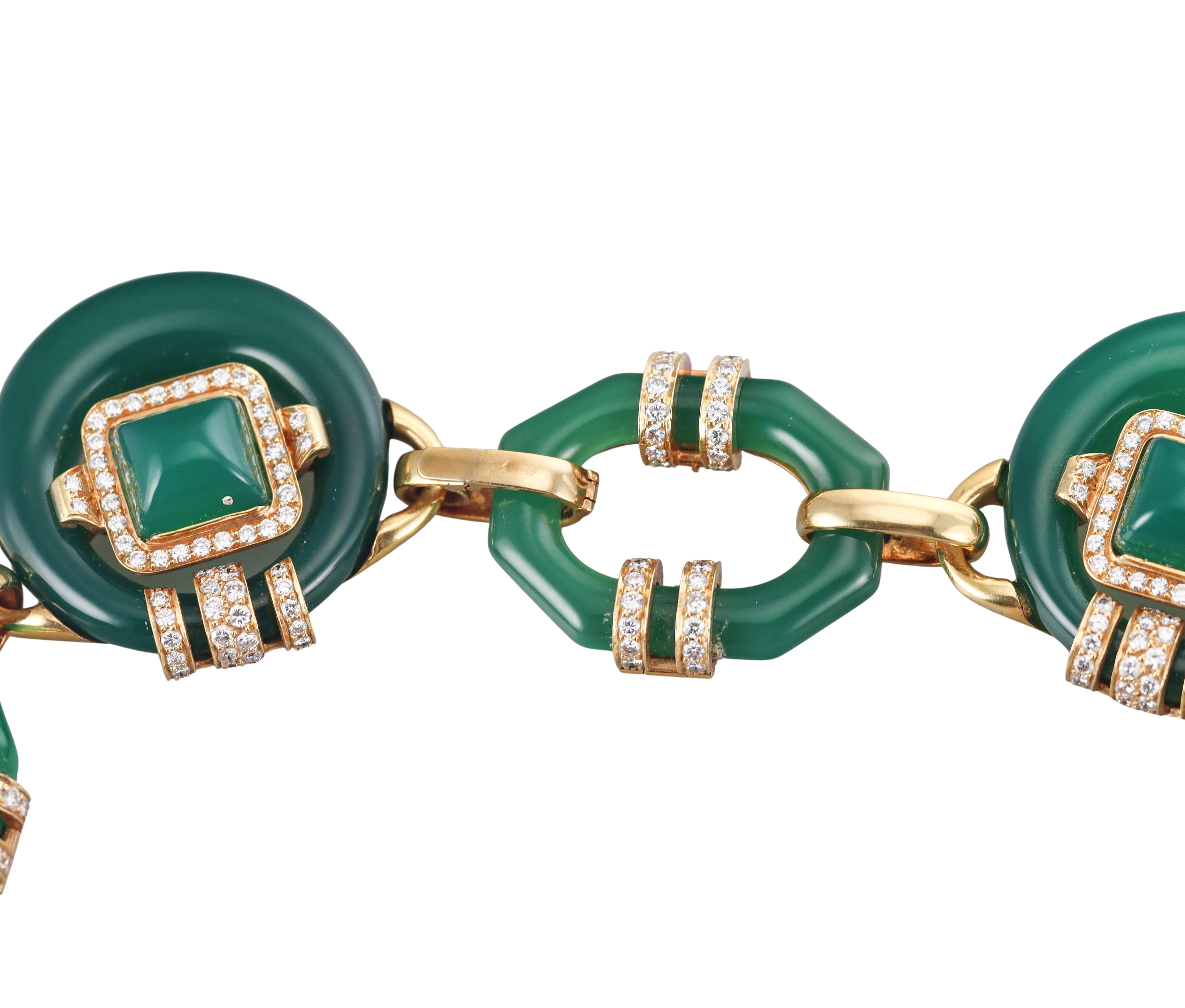 David Webb Chrysoprase Diamond Gold Necklace