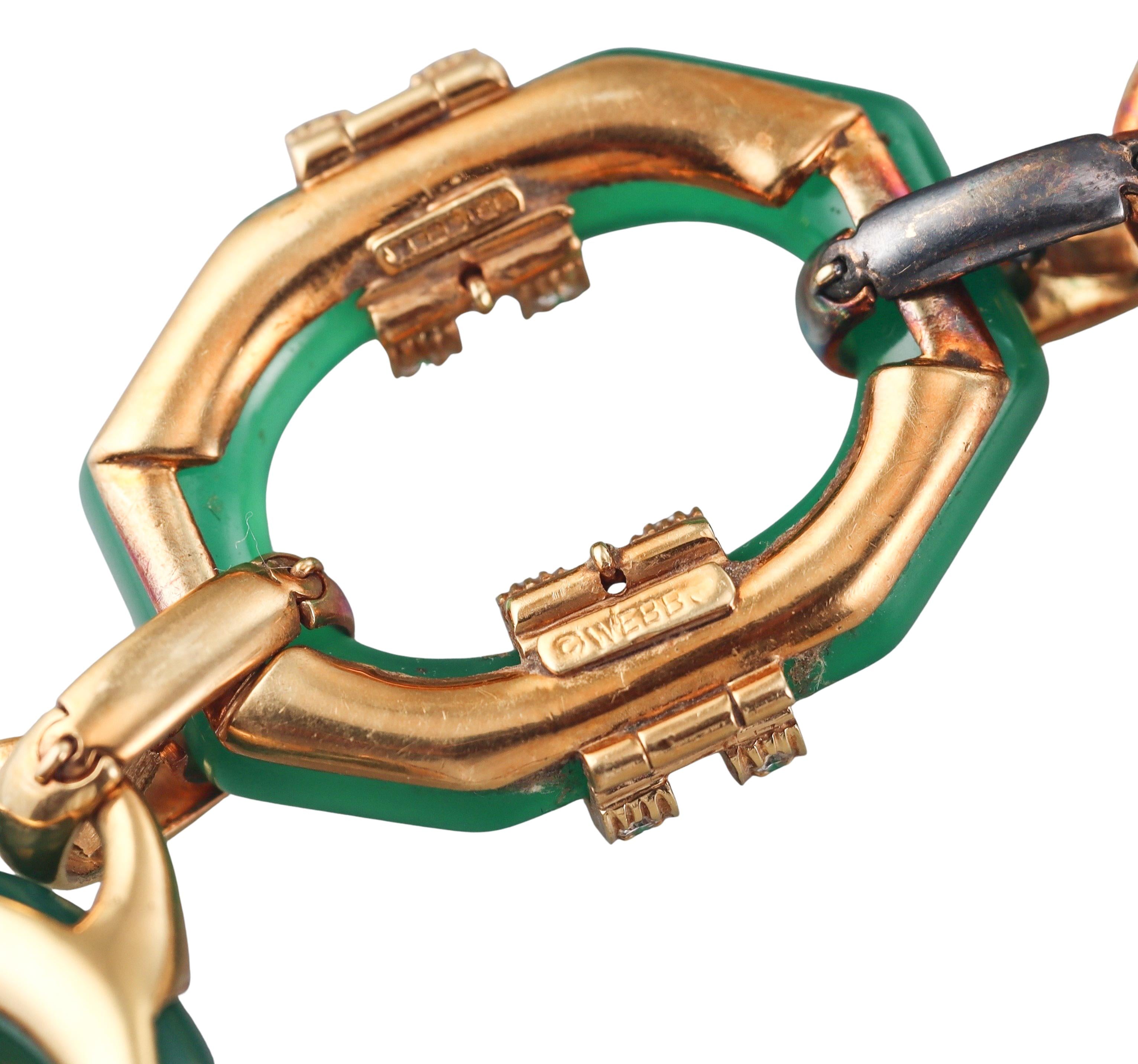 David Webb Chrysoprase Diamond Gold Necklace