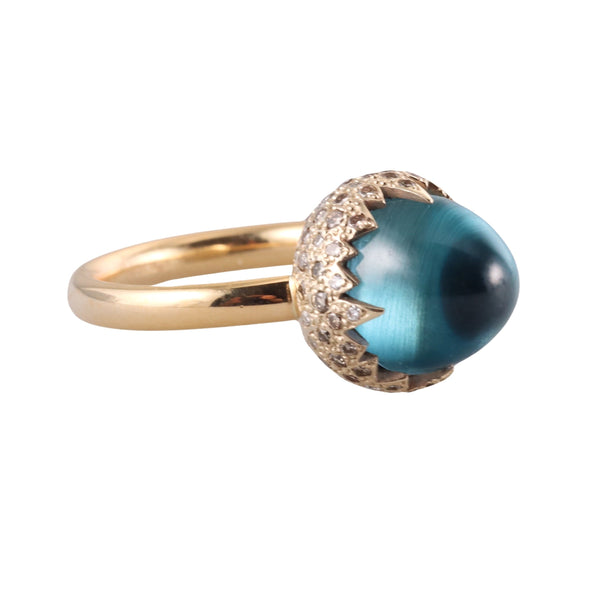Pomellato Chimera Gold Diamond Blue Topaz Ring