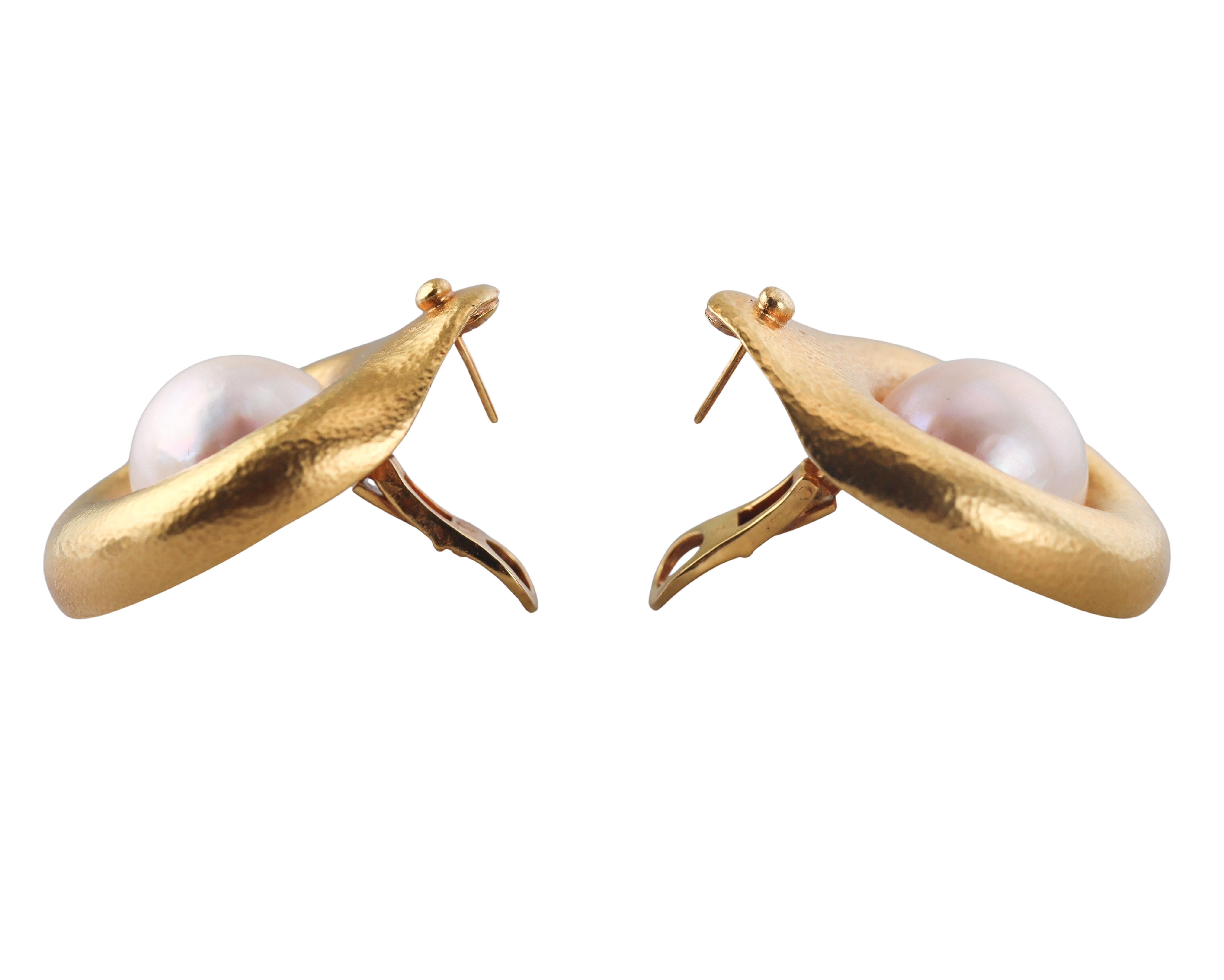 Zolotas Greece Gold Mabe Pearl Earrings