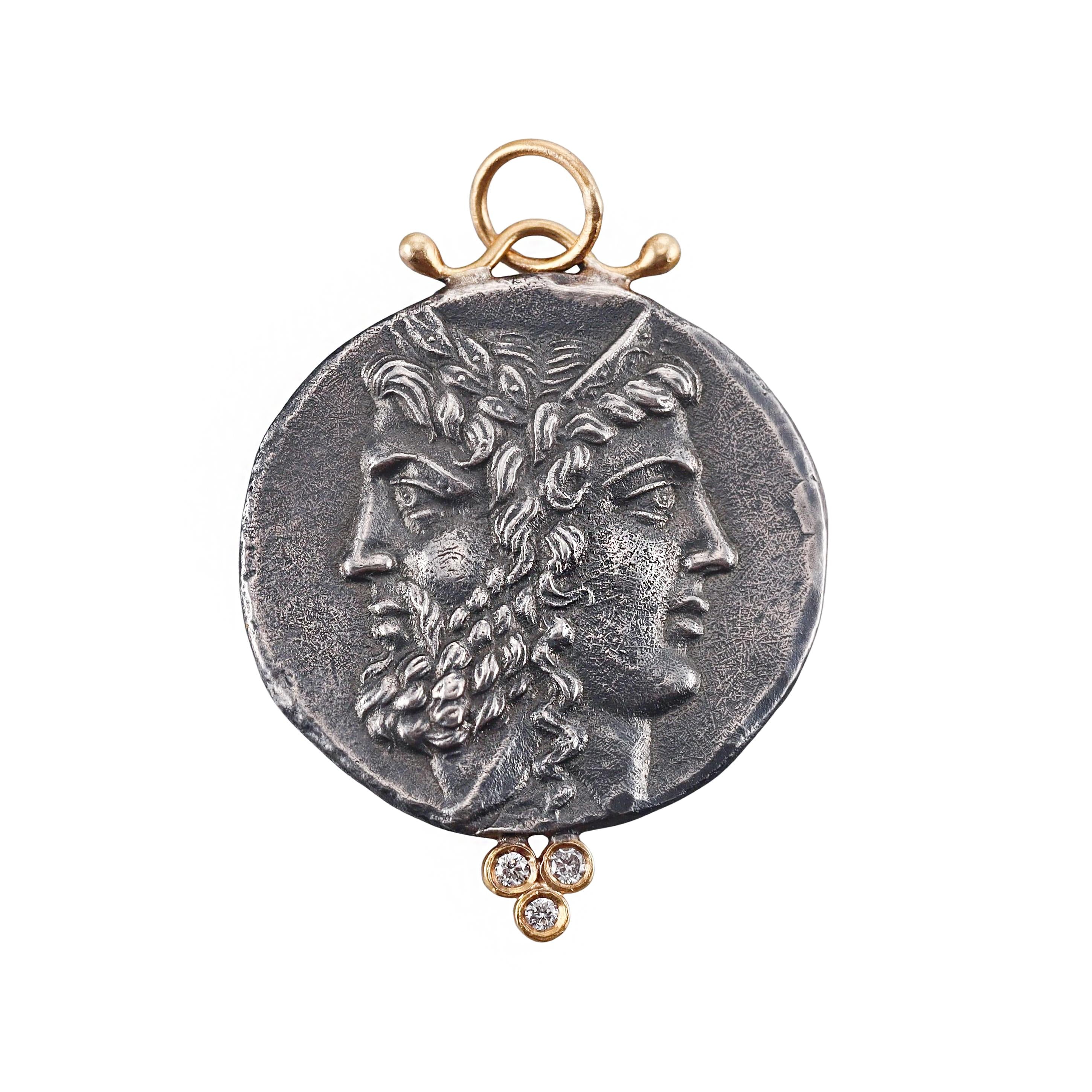 Ancient Inspired Silver Gold Diamond Zeus Hera Greek Tenedos Pendant