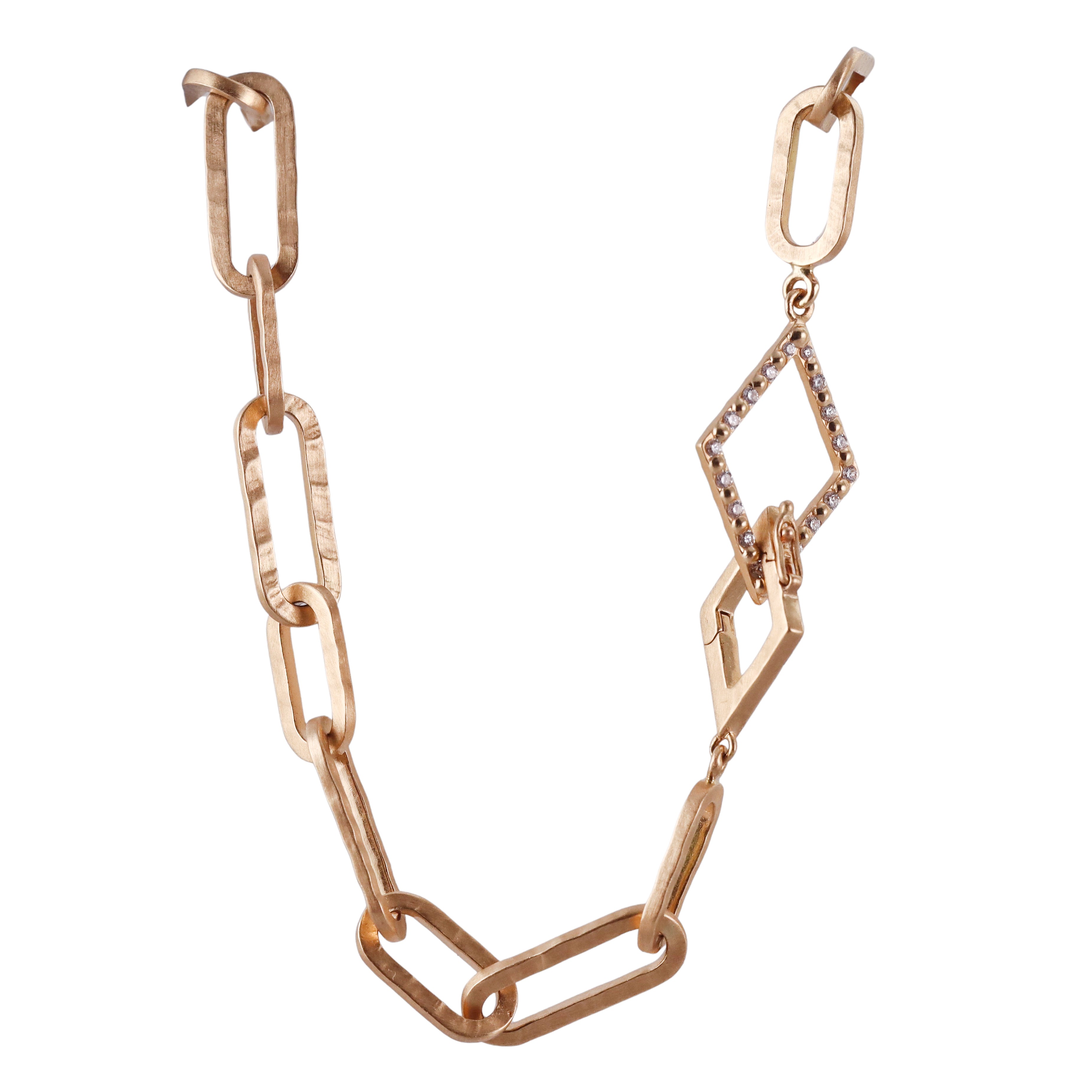 Orly Marcel Gold Diamond Hammered Paperclip Link Necklace