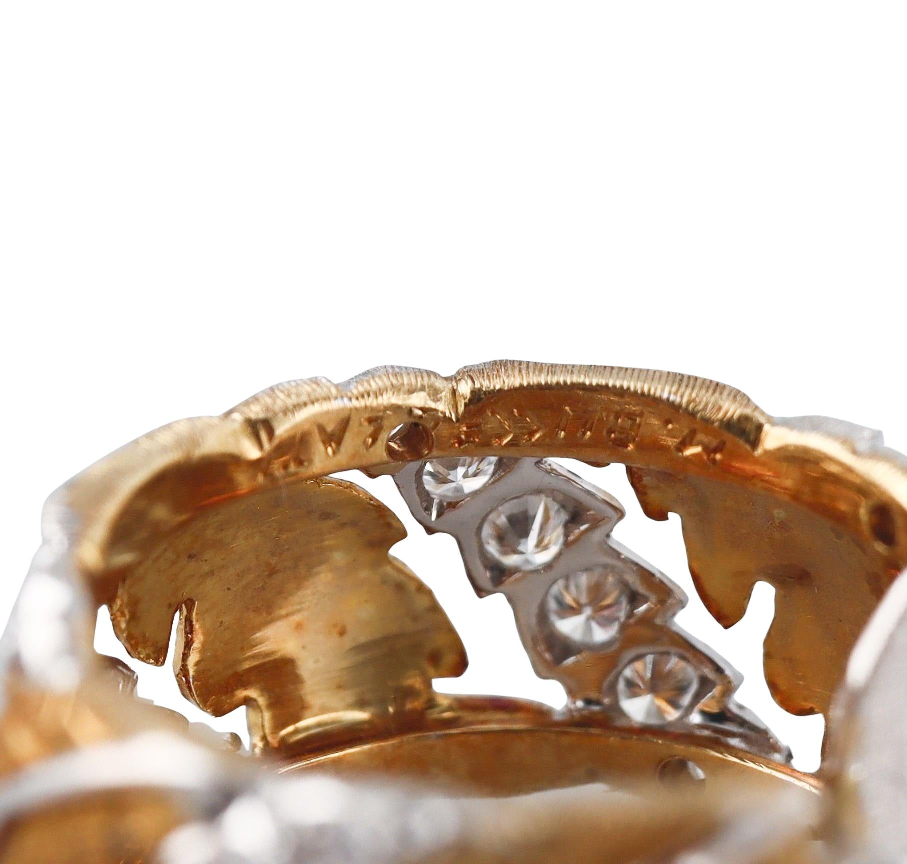 Mario Buccellati Diamond Gold Leaf Hoop Earrings