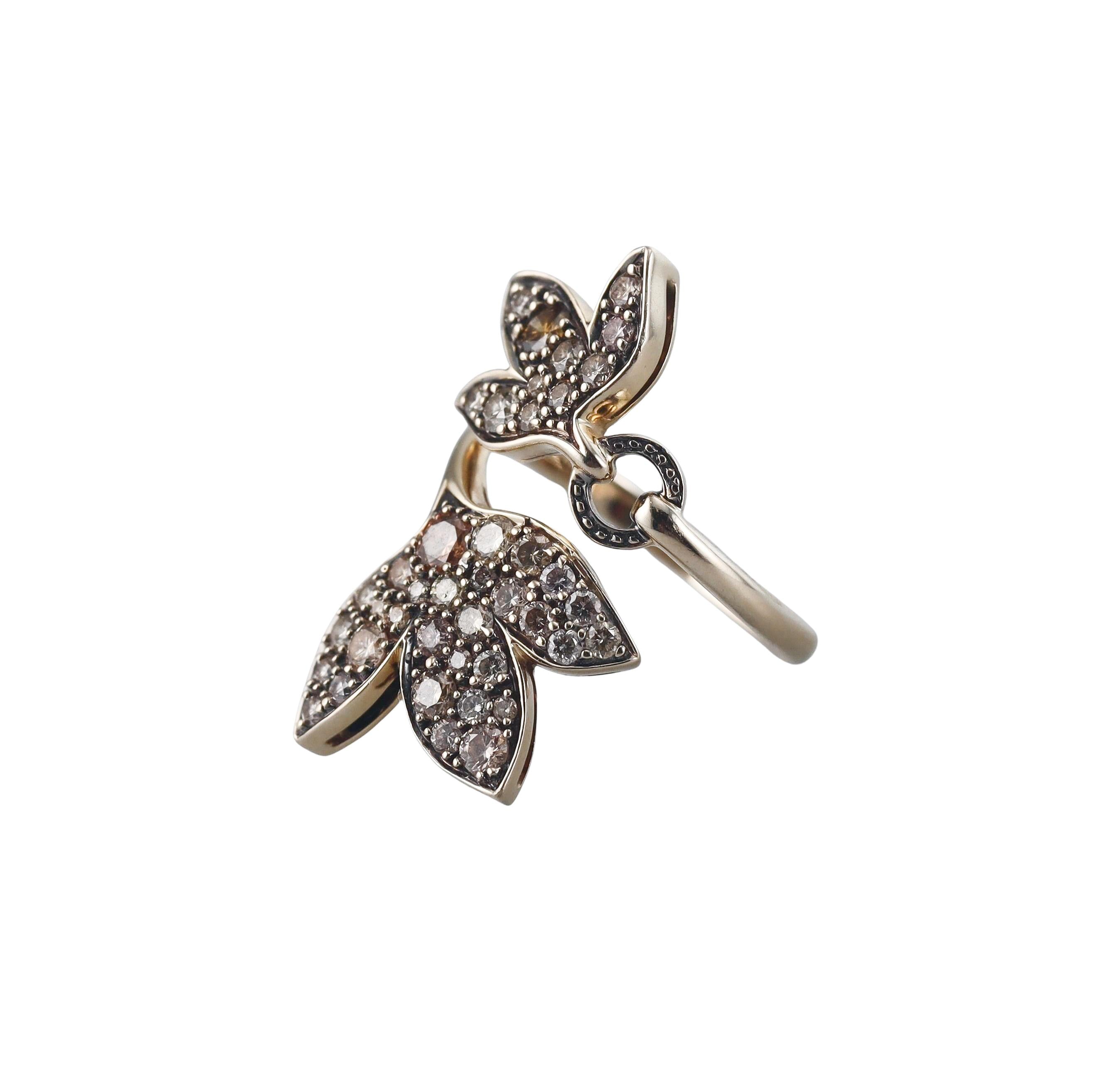 H. Stern Hera Fancy Diamond Gold Leaf Bypass Ring
