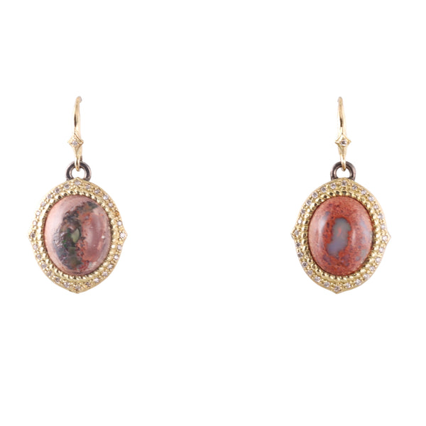 Armenta Old World Gold Silver Diamond Mexican Fire Opal Earrings