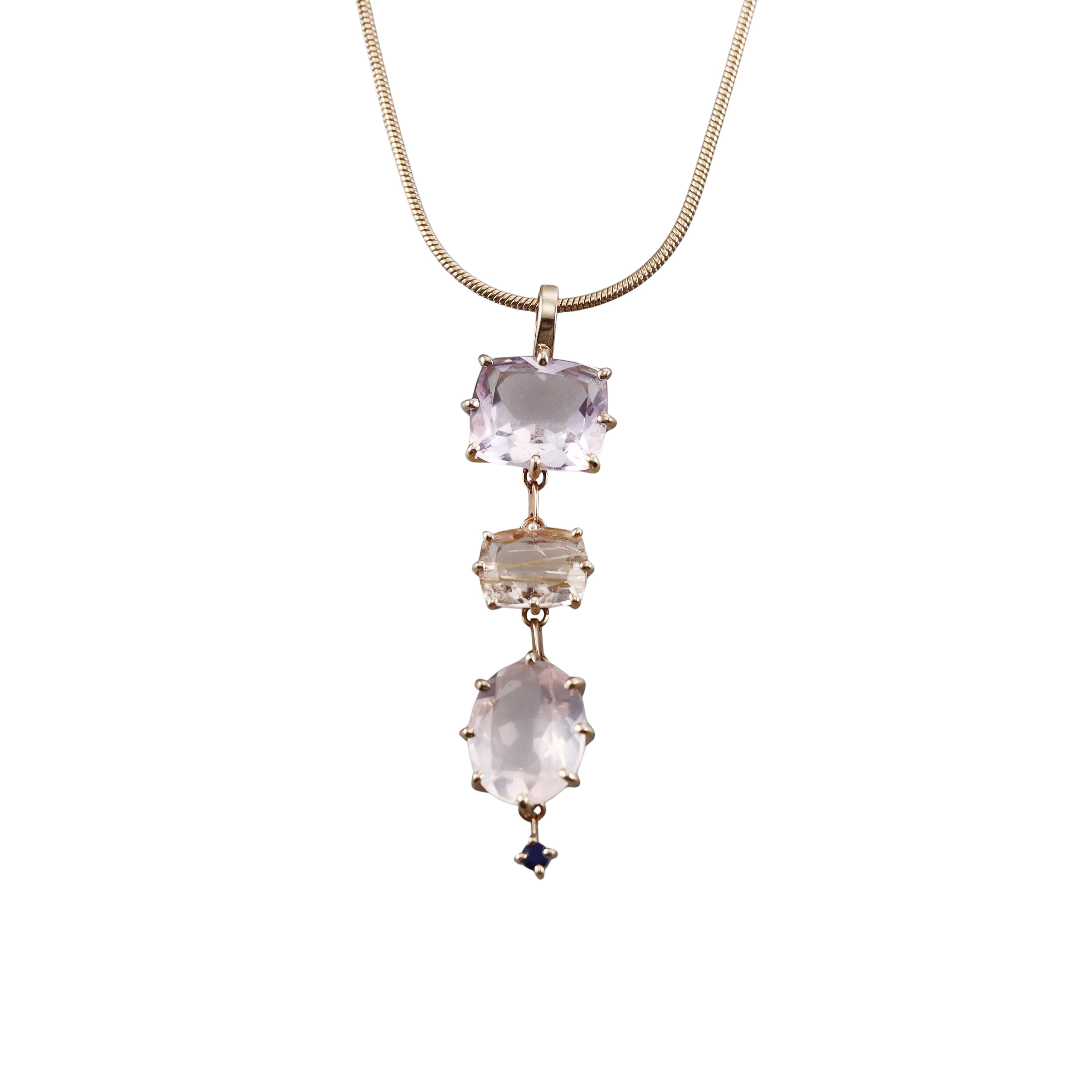 H. Stern Sunrise Quartz Amethyst Sapphire Gold Pendant Necklace