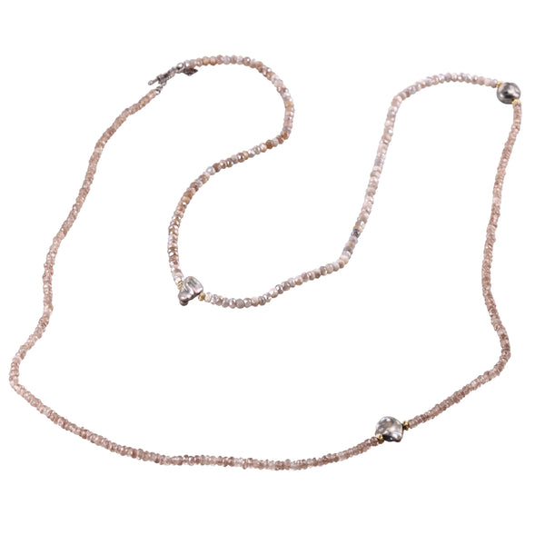 Armenta Old World 18k Gold Silver Keshi Pearl Zircon Bead Necklace