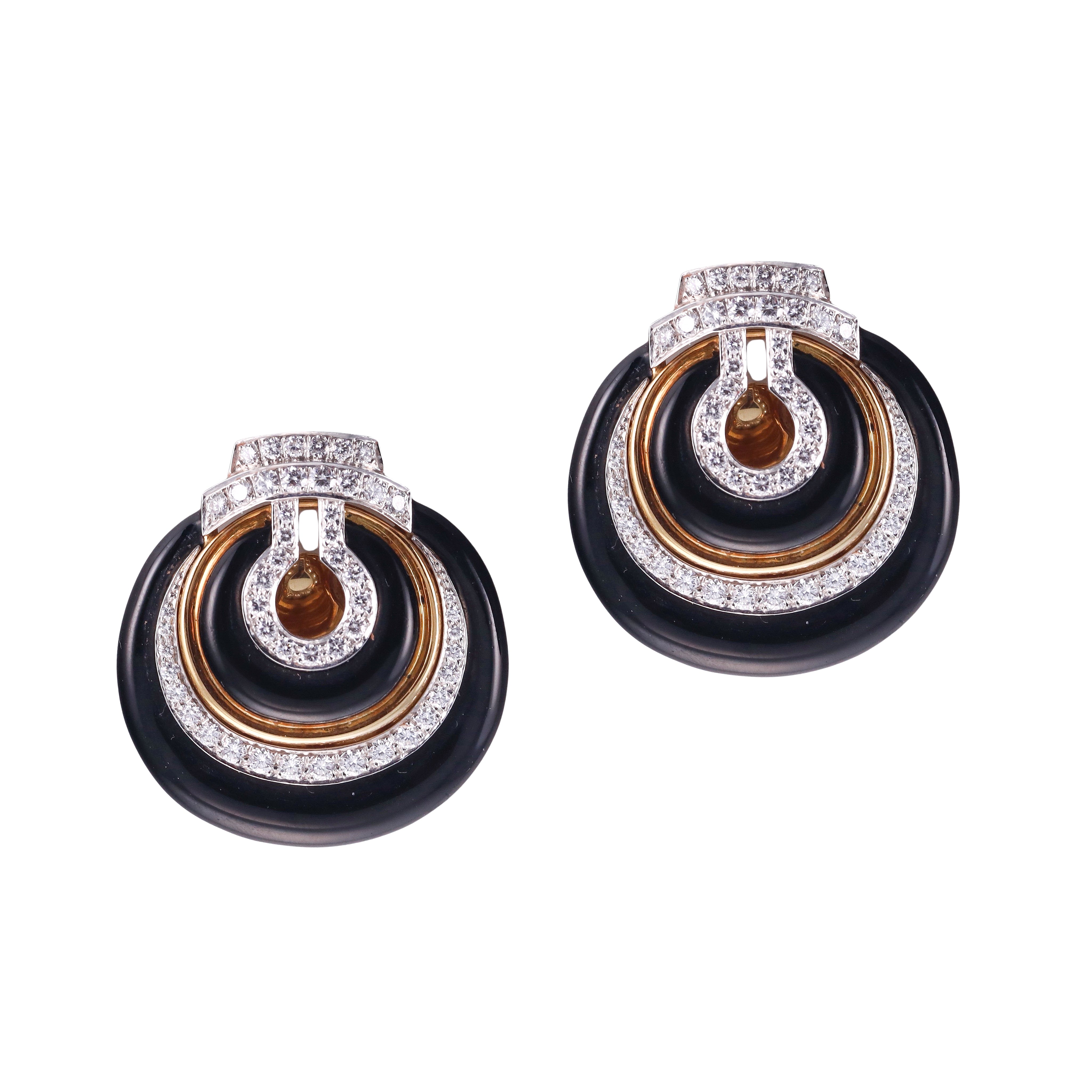 David Webb Diamond Enamel Platinum Gold Earrings