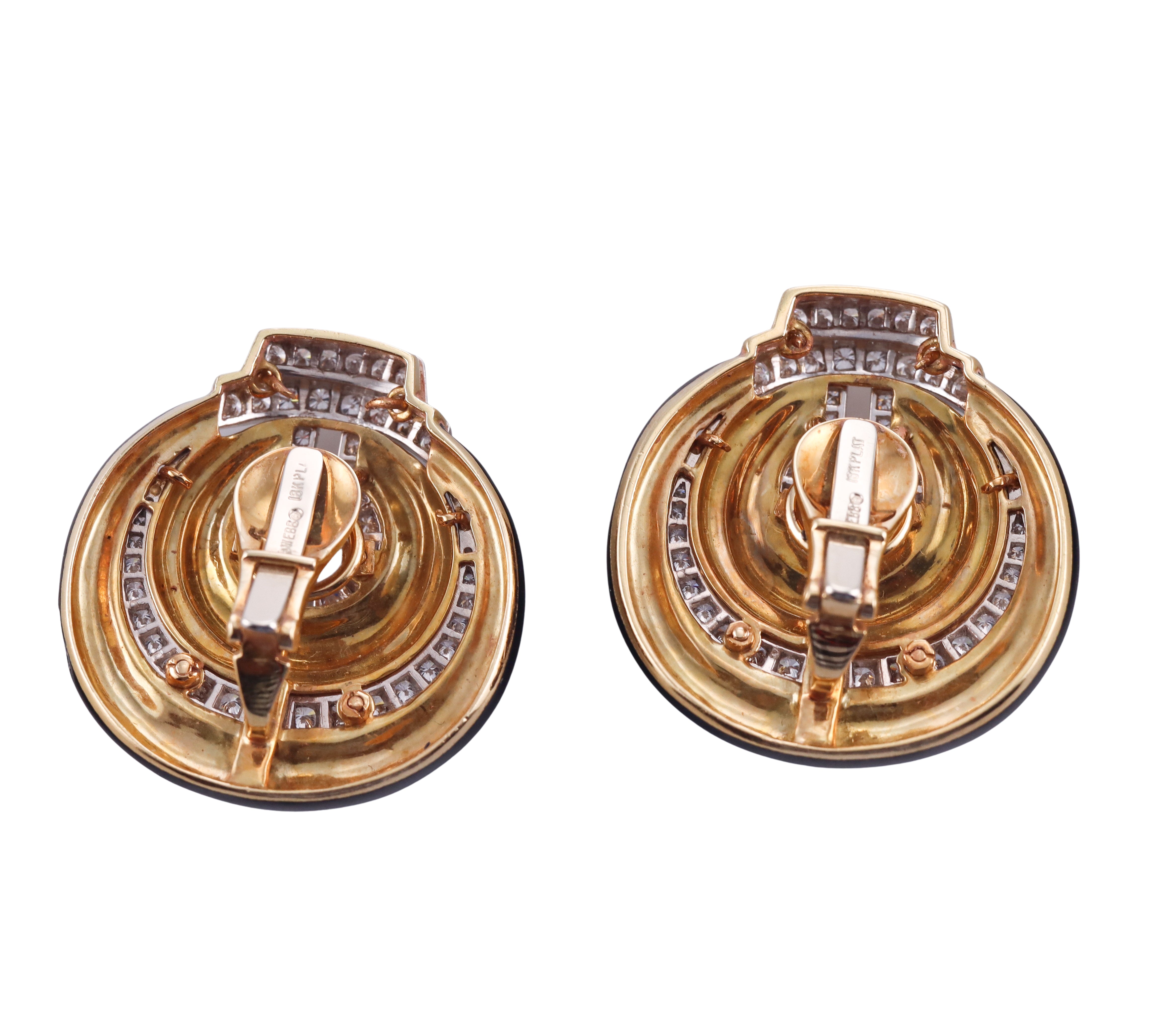 David Webb Diamond Enamel Platinum Gold Earrings