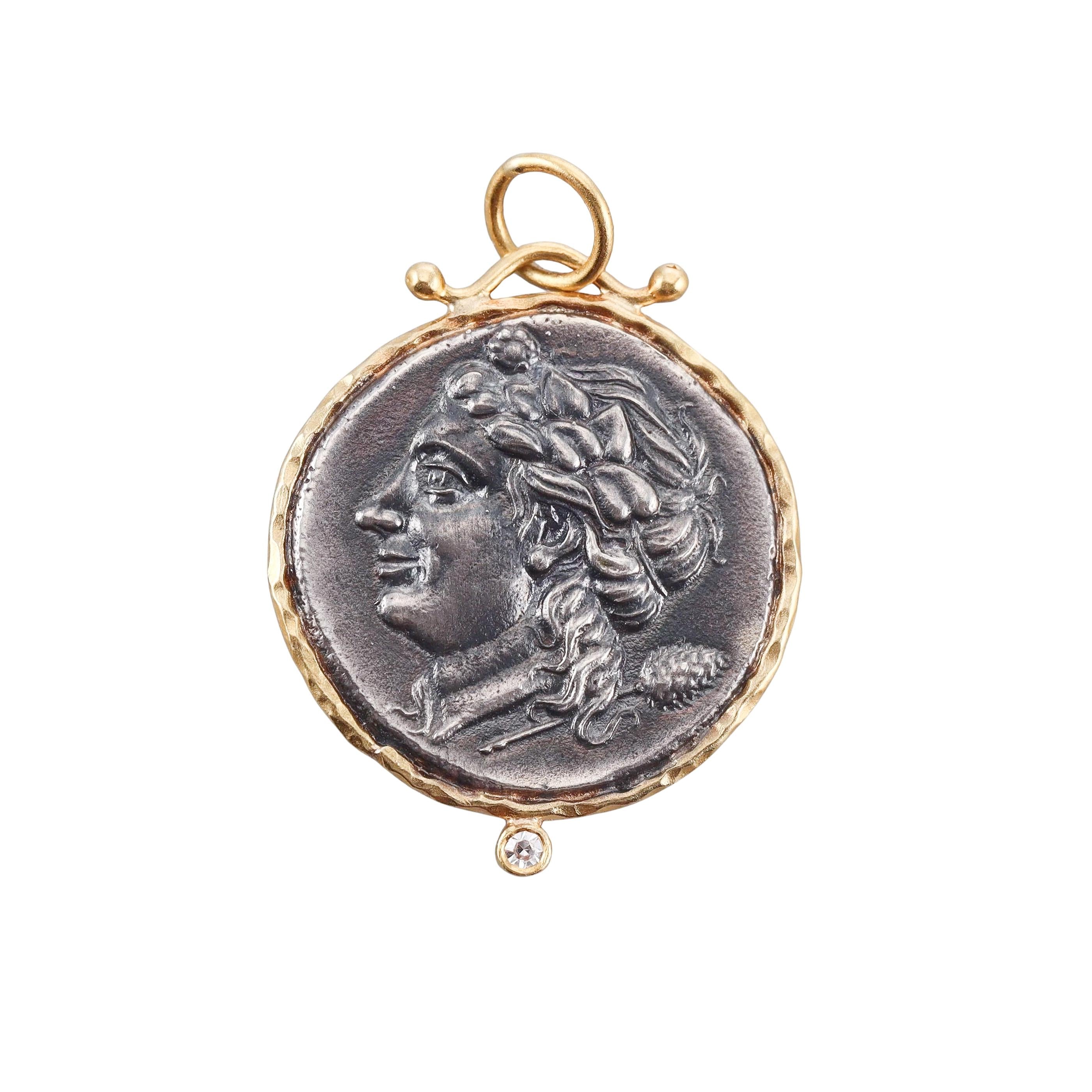 Ancient Inspired Silver Gold Diamond Hercules Greek Herakleia Reversible Pendant