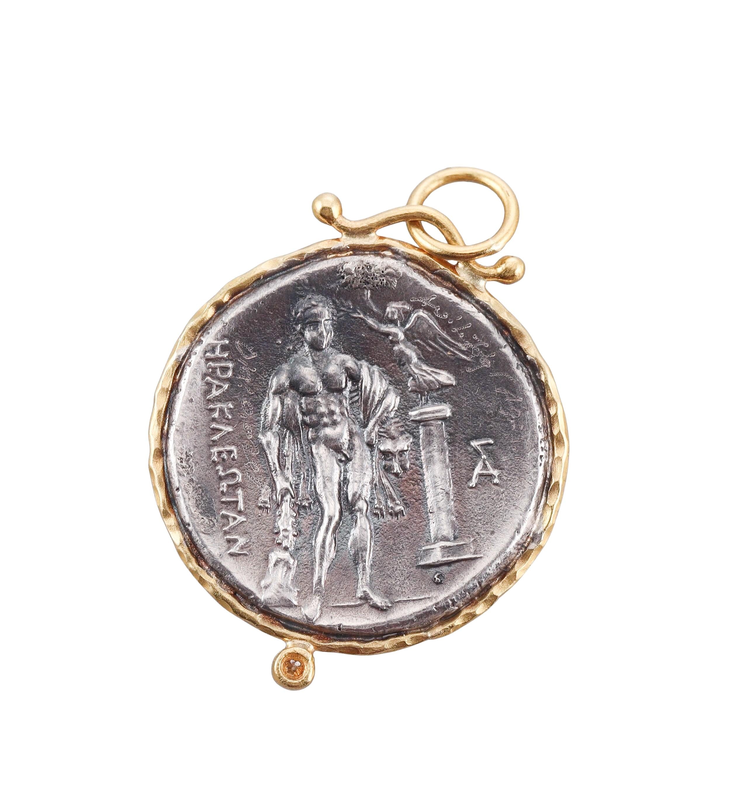 Ancient Inspired Silver Gold Diamond Hercules Greek Herakleia Reversible Pendant