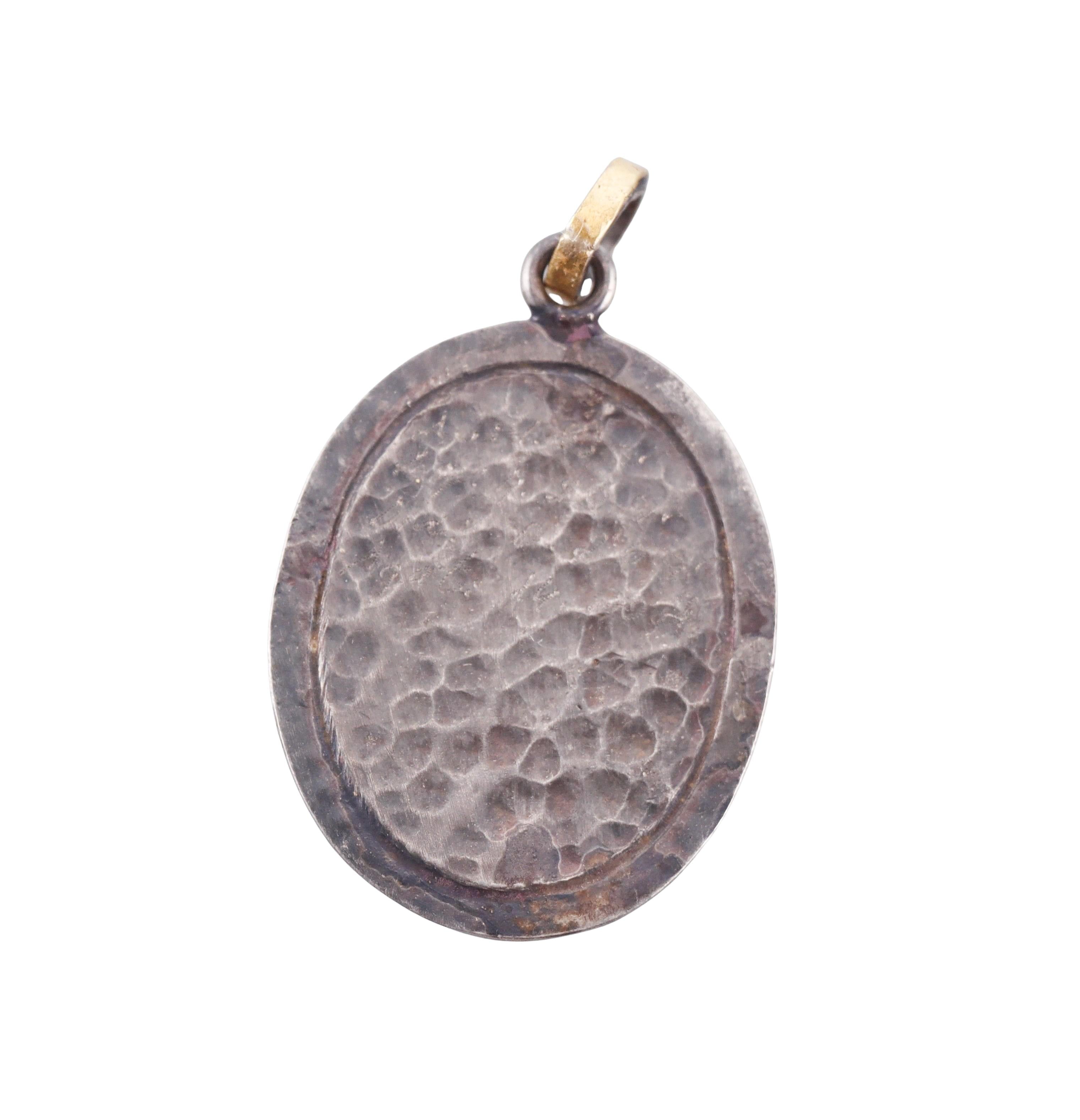 Ancient Inspired Silver Gold Diamond Agate Intaglio Athena Pendant
