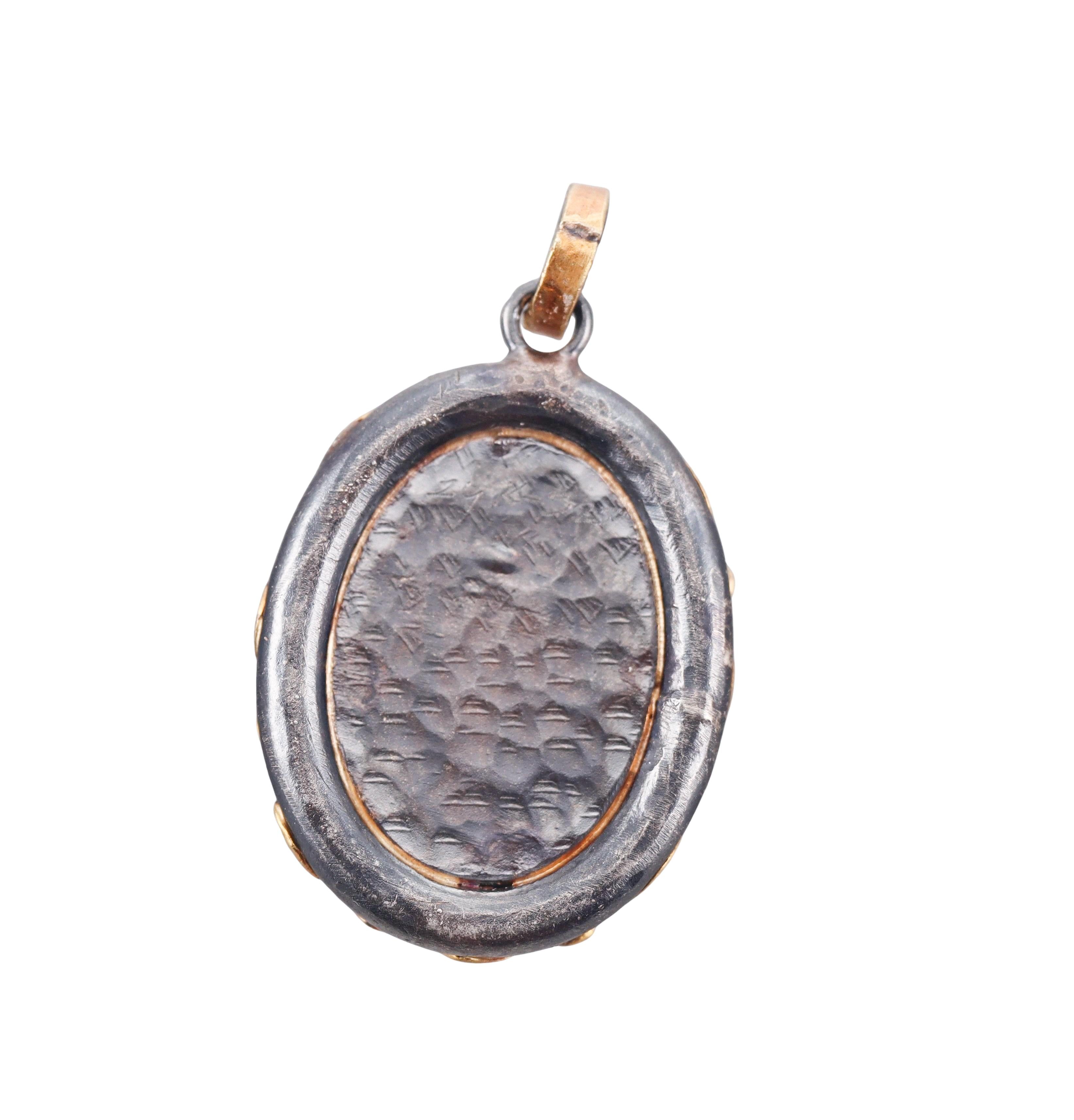 Ancient Inspired Silver Gold Diamond Lapis Intaglio Scarab Bug Pendant
