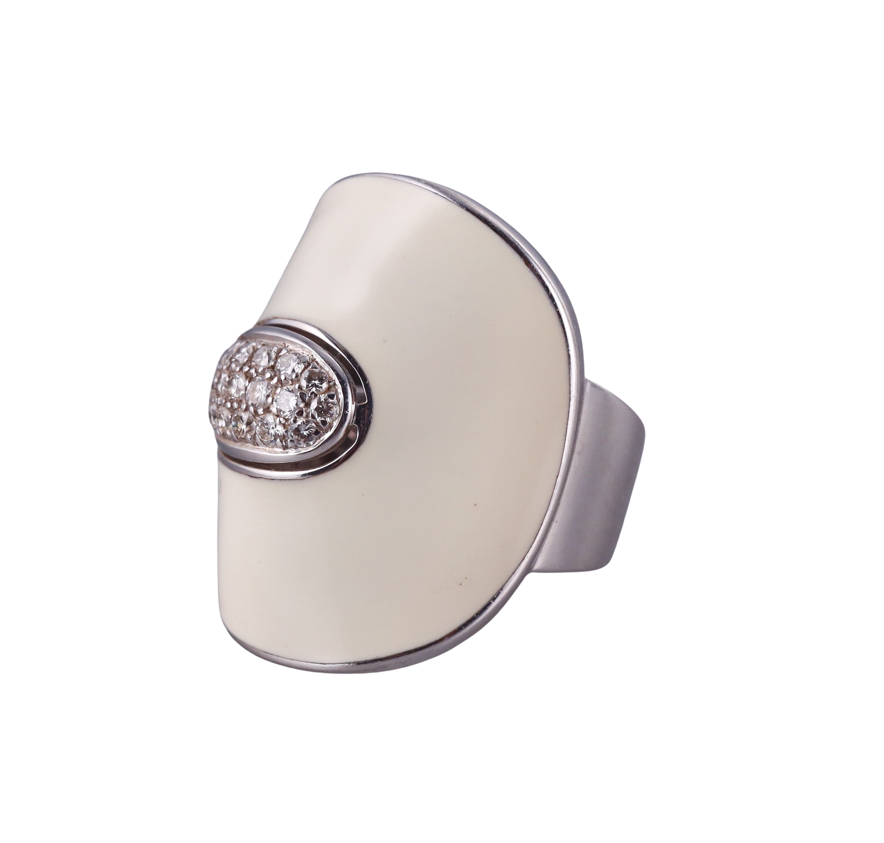 Roberto Coin White Enamel Diamond Gold Ring