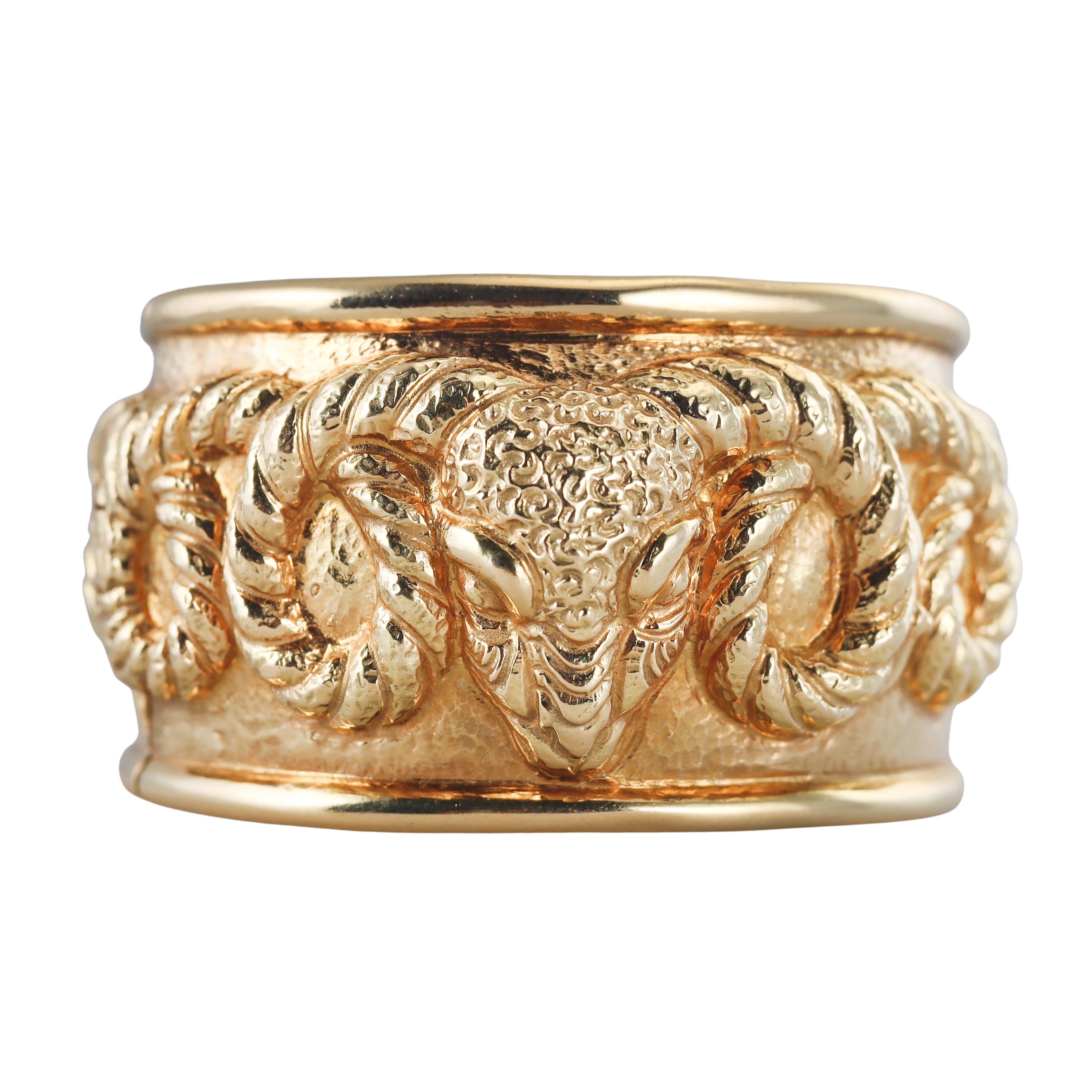 David Webb Repoussé Ram's Head Cuff Bracelet