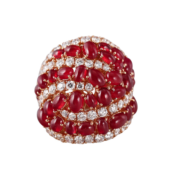 Crivelli Ruby Diamond Rose Gold Dome Ring