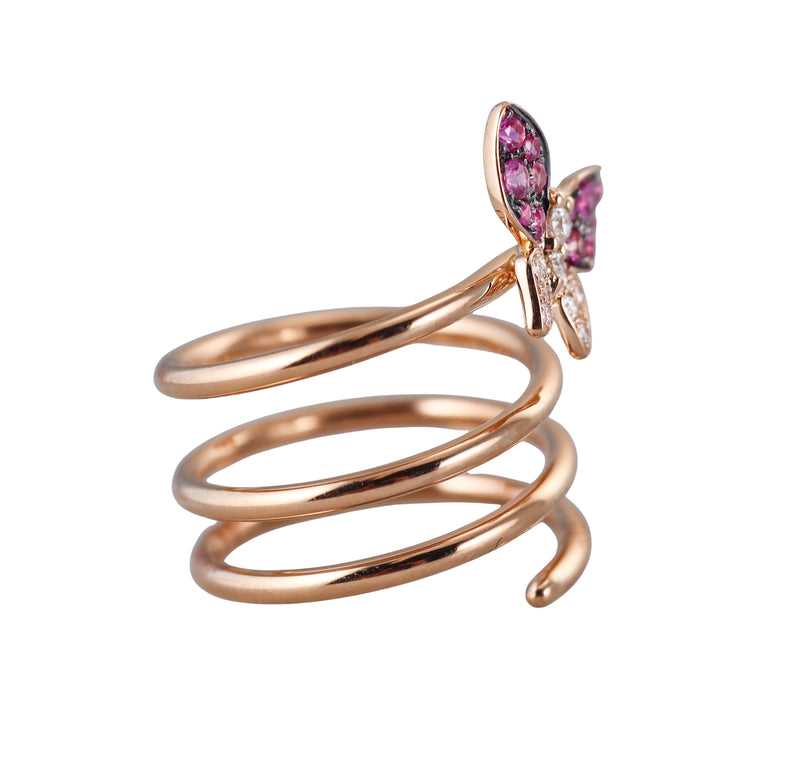 Crivelli Rose Gold Diamond Pink Sapphire Butterfly Coil Wrap Ring