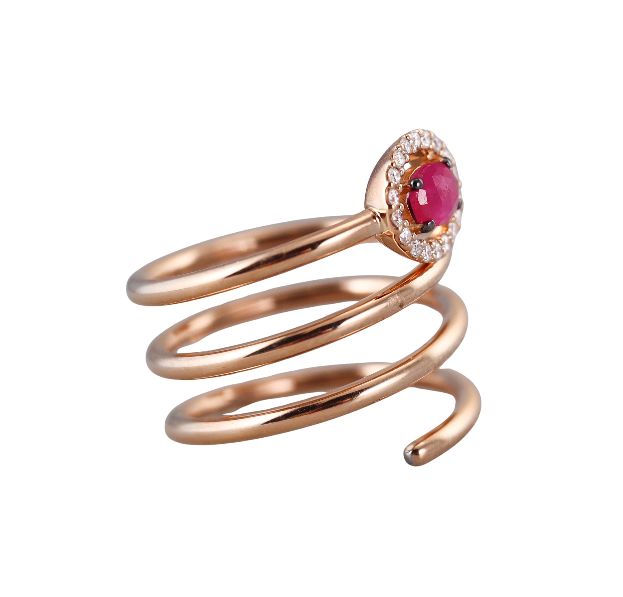Crivelli Rose Gold Diamond Ruby Coil Wrap Ring
