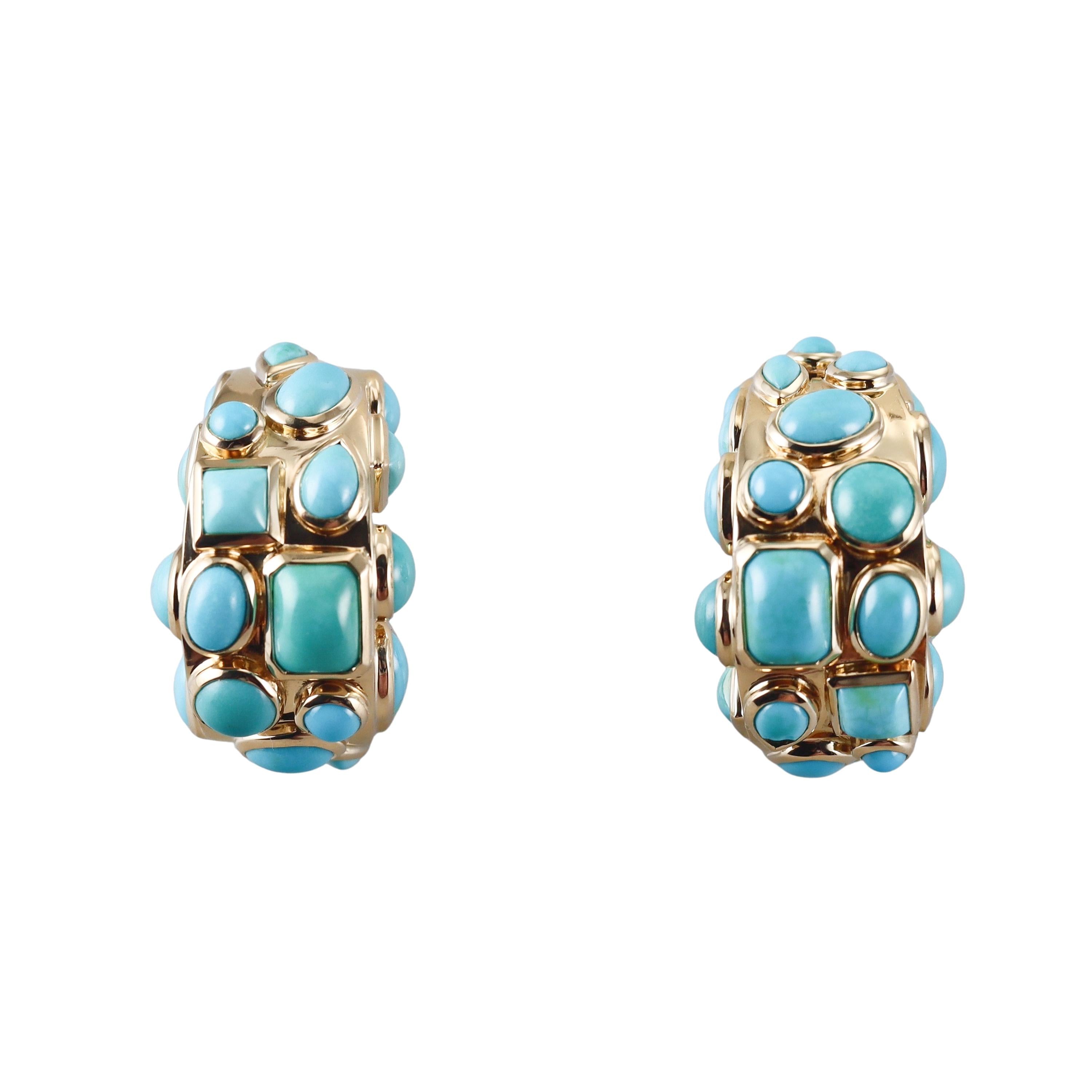 Seaman Schepps Fifties Turquoise Gold Hoop Earrings