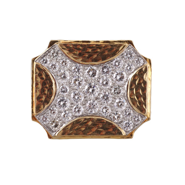 David Webb Diamond Gold Platinum Hammered Ring