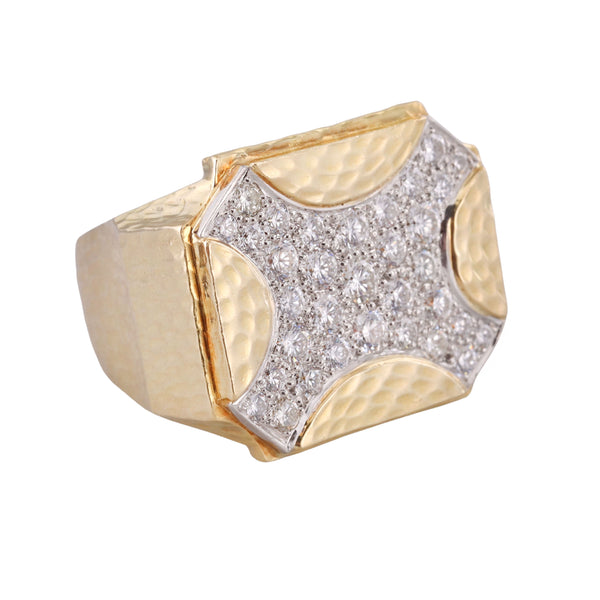 David Webb Diamond Gold Platinum Hammered Ring