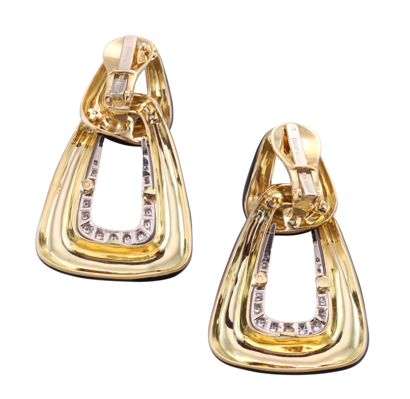 David Webb Diamond Enamel Gold Platinum Doorknocker Earrings