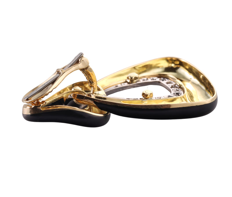 David Webb Diamond Enamel Gold Platinum Doorknocker Earrings