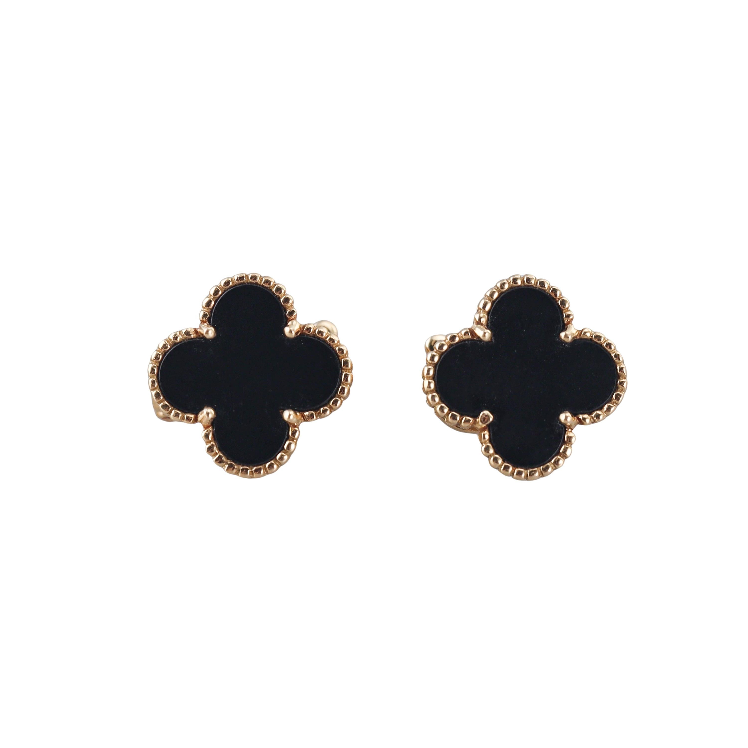 Van Cleef & Arpels Vintage Alhambra Onyx Gold Earrings