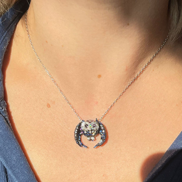 Boucheron Diamond Sapphire Amethyst Gold Owl Pendant Necklace
