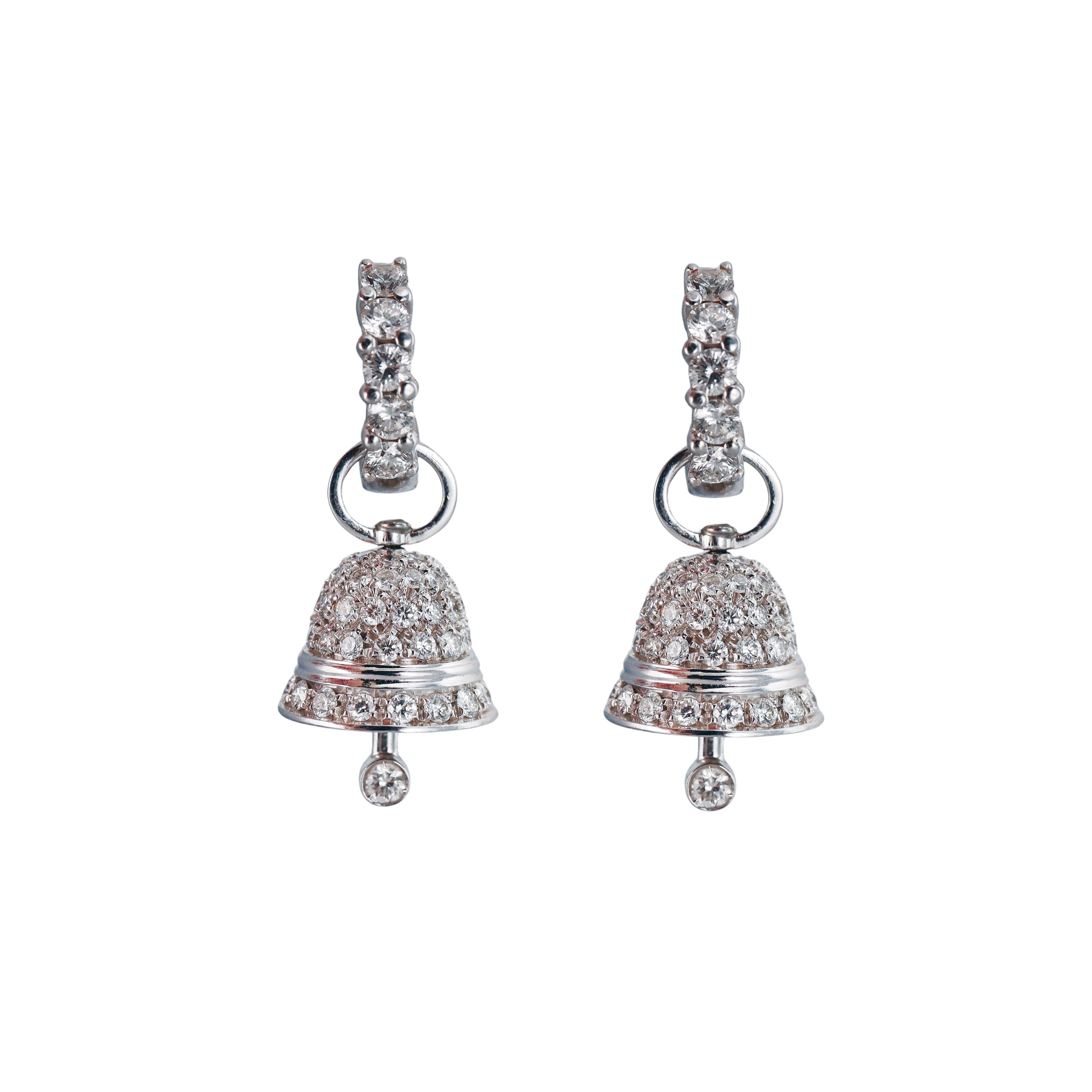 Modern Italian Gold Diamond Bell Drop Night & Day Earrings