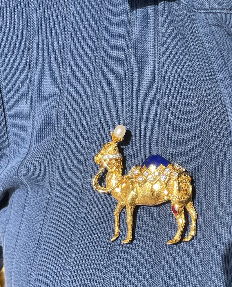 Tiffany & Co Schlumberger Diamond Pearl Ruby Lapis Gold Camel Brooch