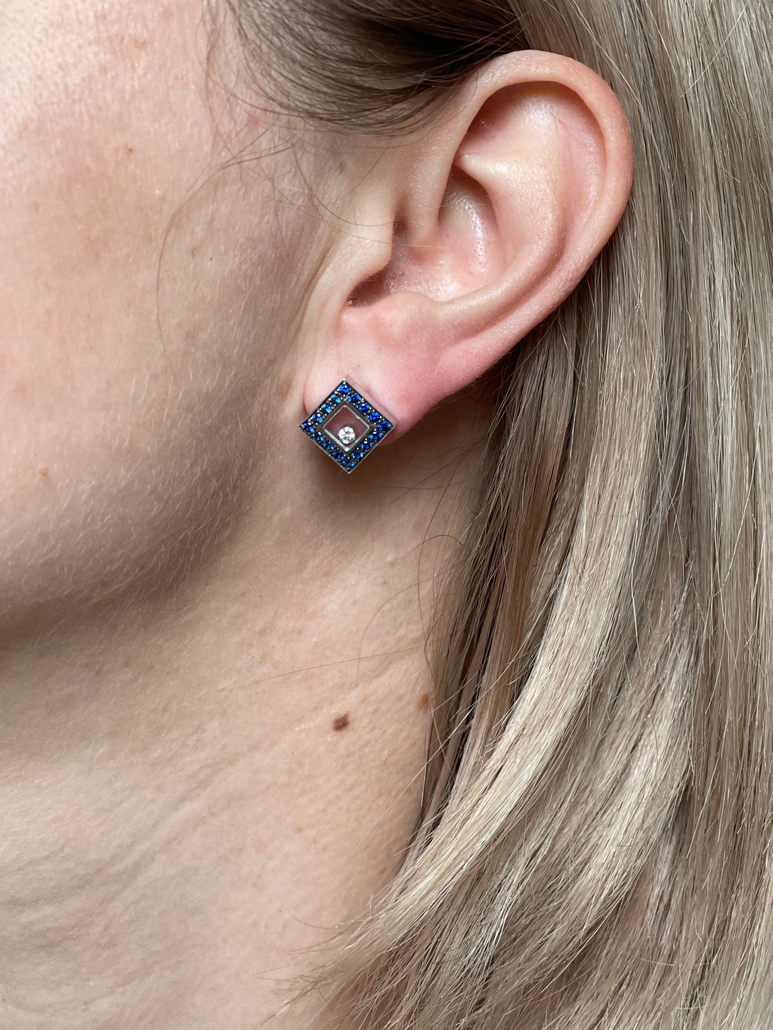 Chopard Happy Diamonds Sapphire Gold Stud Earrings