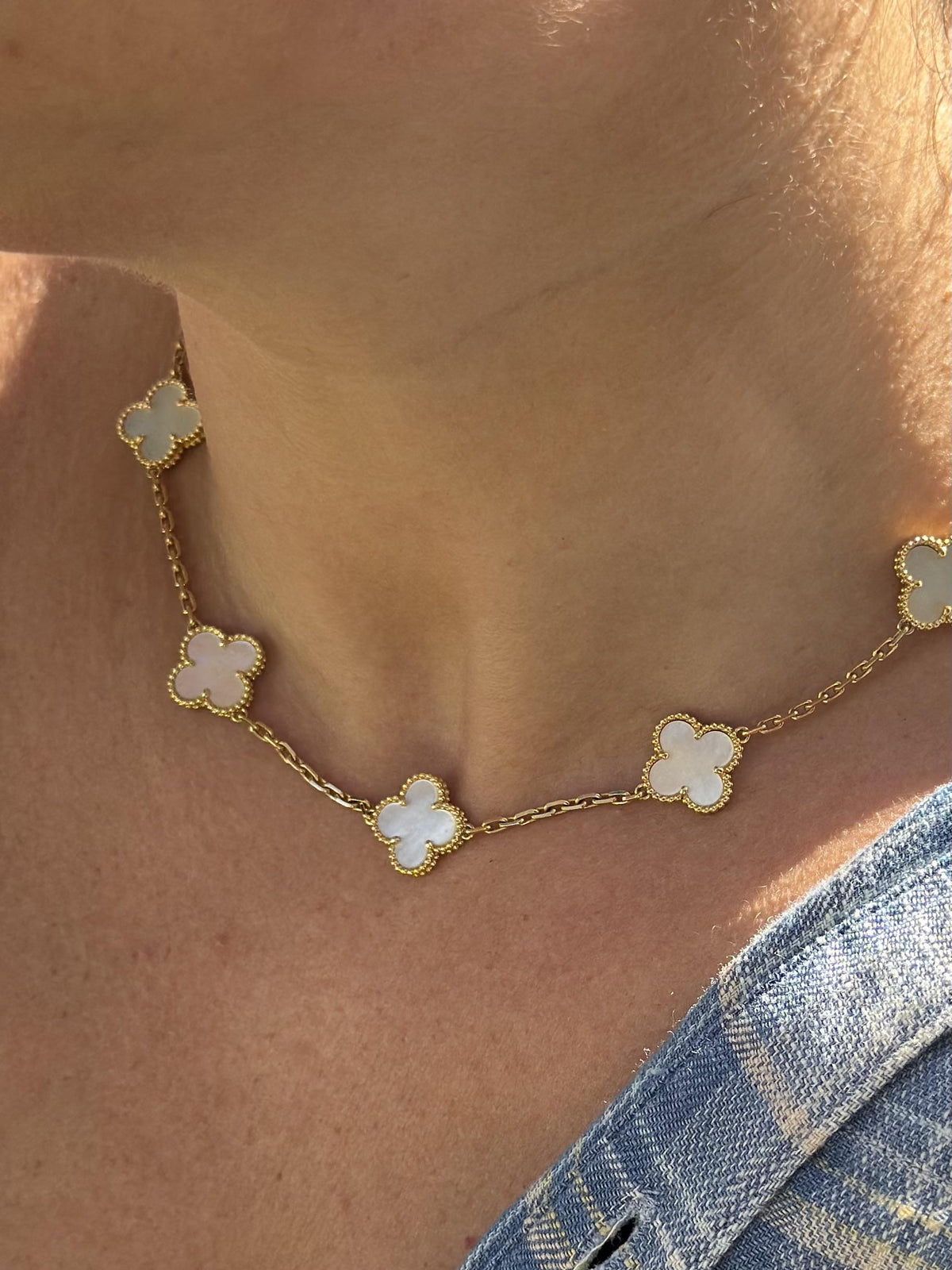 Van Cleef & Arpels Vintage Alhambra 10 Motif Mother of Pearl Gold Necklace
