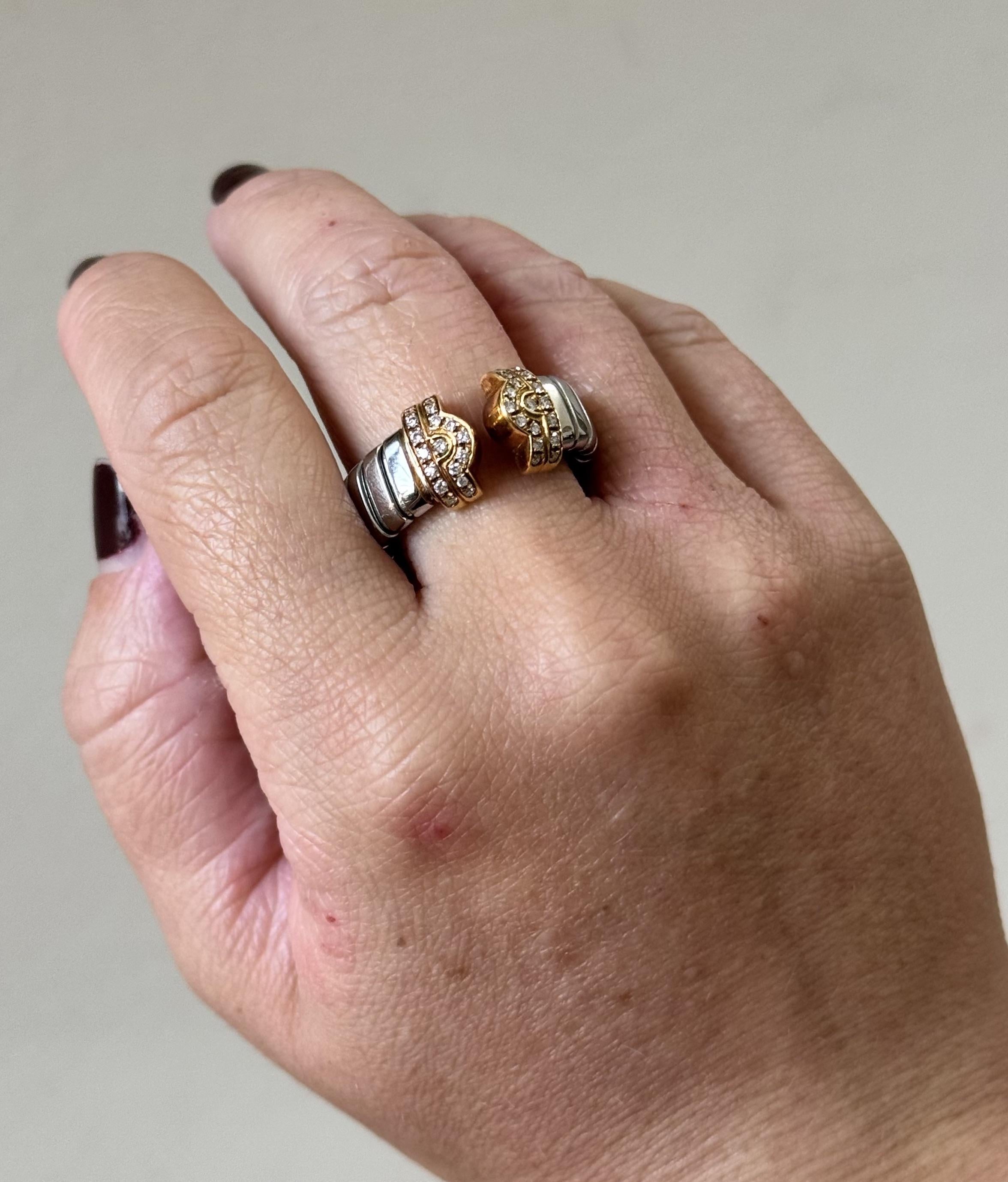 Bulgari Tobugas Gold and Steel Diamond Cuff Ring