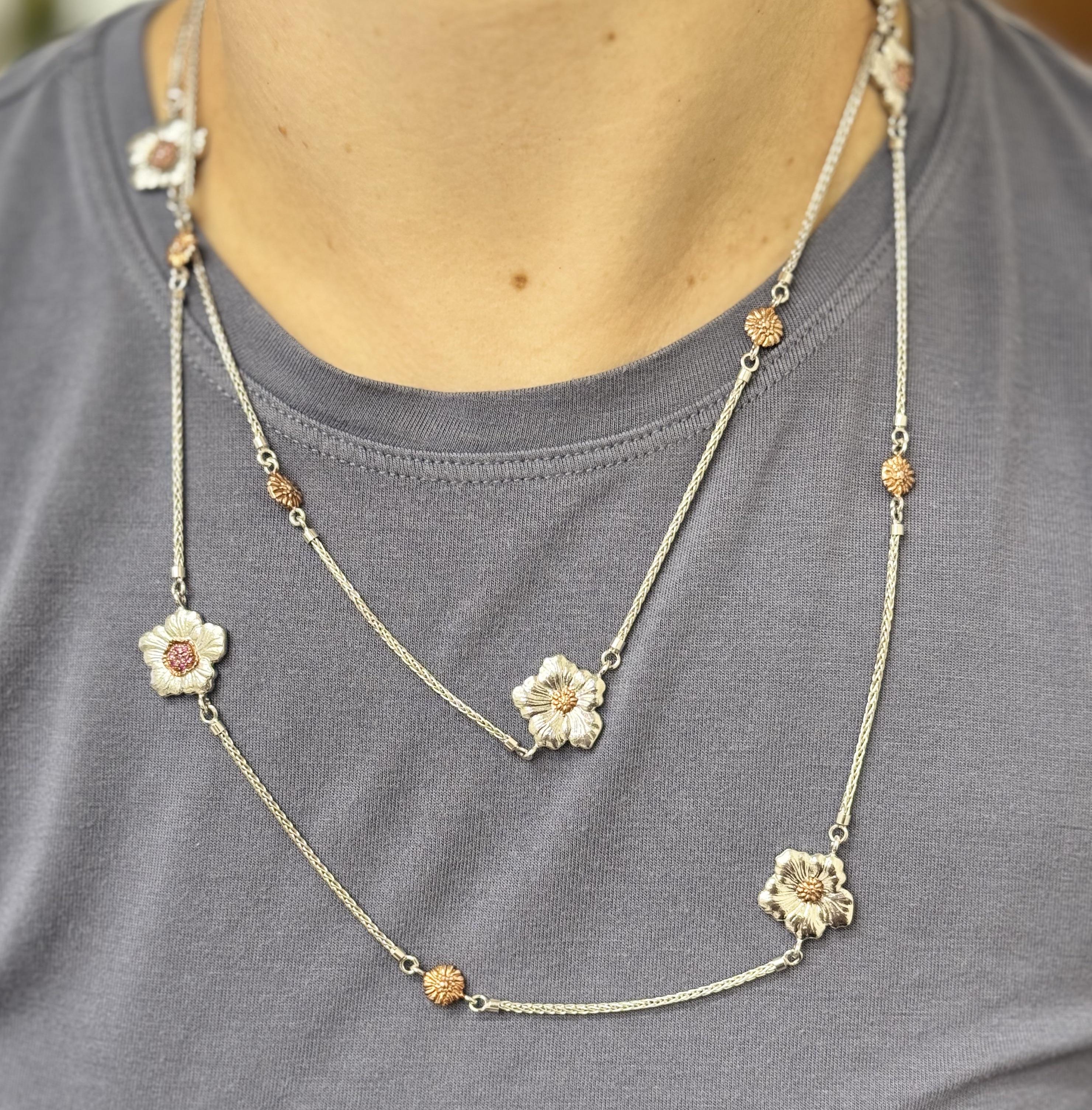 Buccellati Blossoms Pink Sapphire Silver Long Necklace