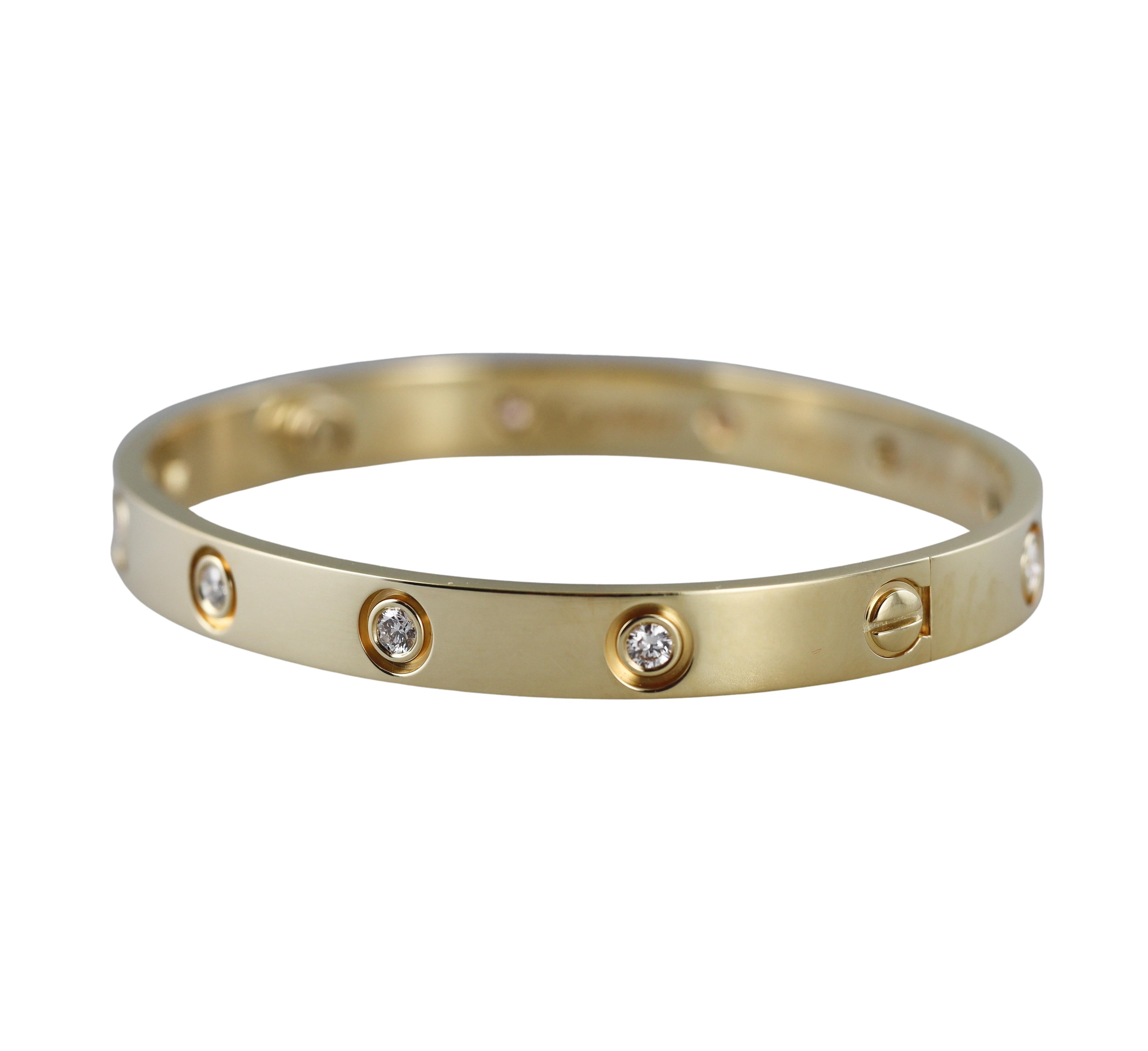 Cartier Love 10 Diamond Yellow Gold Classic Bracelet 17