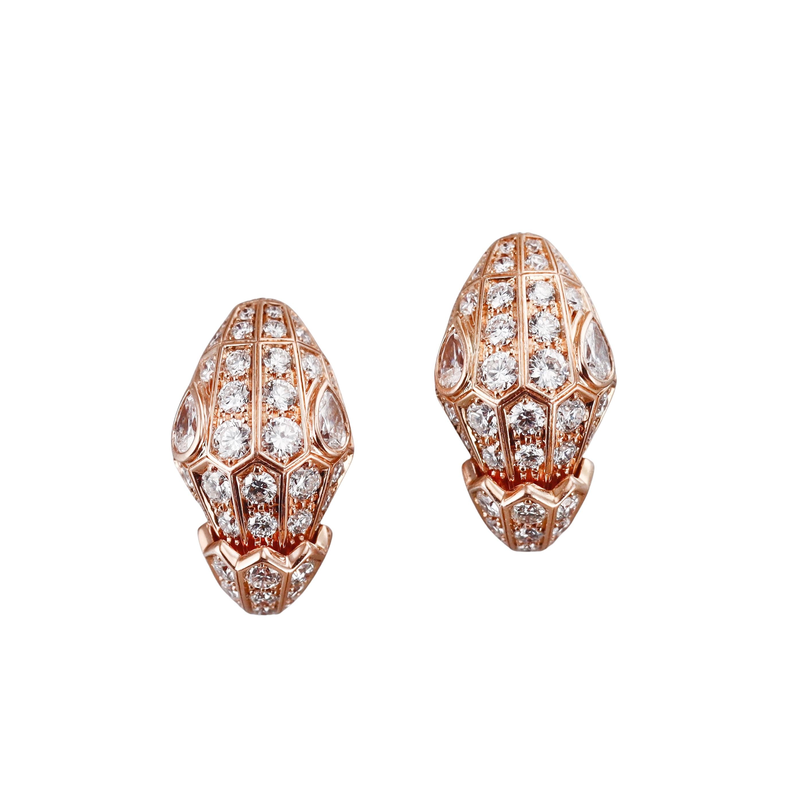 Bulgari Serpenti Diamond Rose Gold Earrings