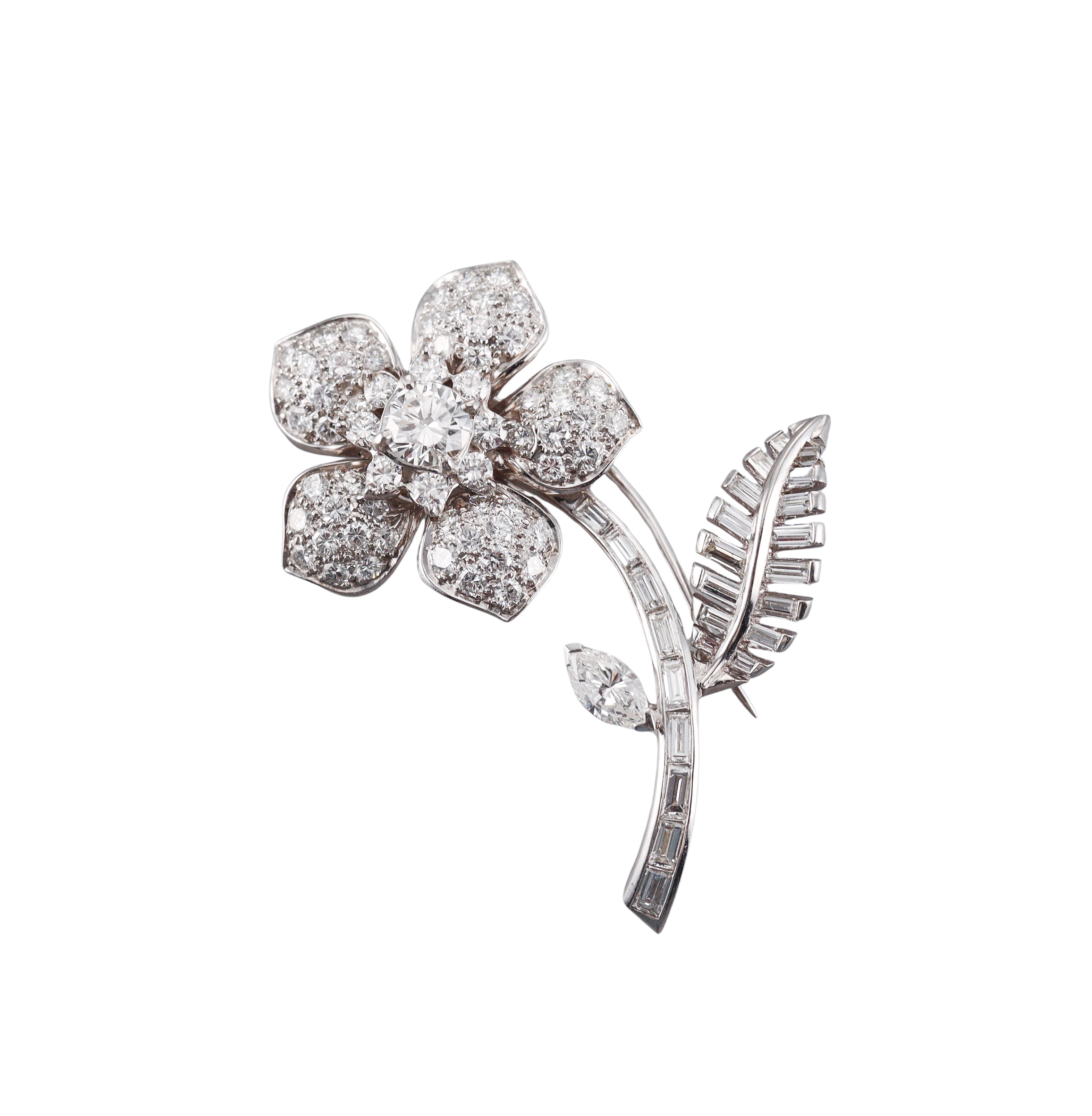 Tiffany & Co Platinum Diamond Flower Brooch Pin