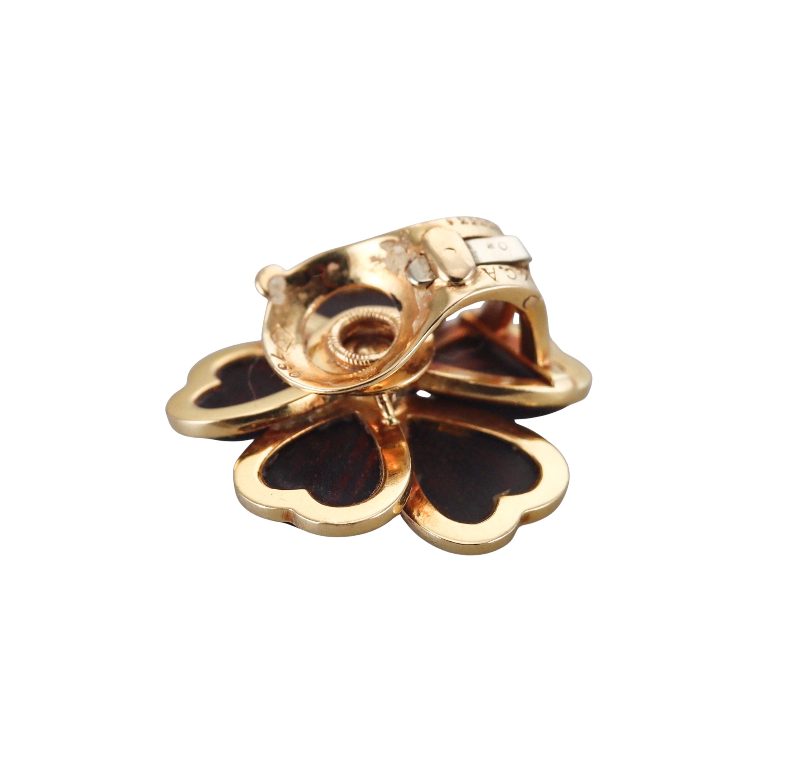 Van Cleef & Arpels Rose de Noel Wood Diamond Gold Earrings